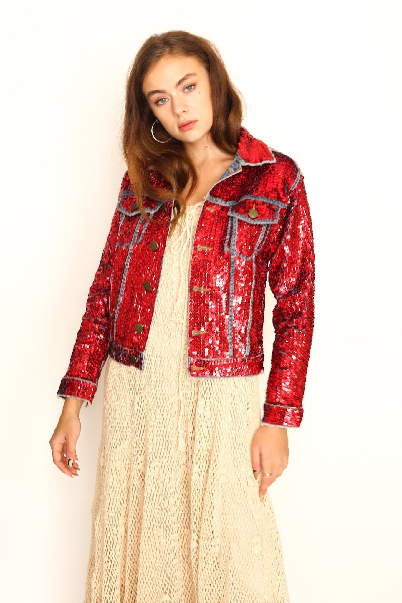 HAND SEQUIN EMBROIDERED DENIM JACKET AMY - MOMO STUDIO BERLIN - Berlin Concept Store - sustainable & ethical fashion