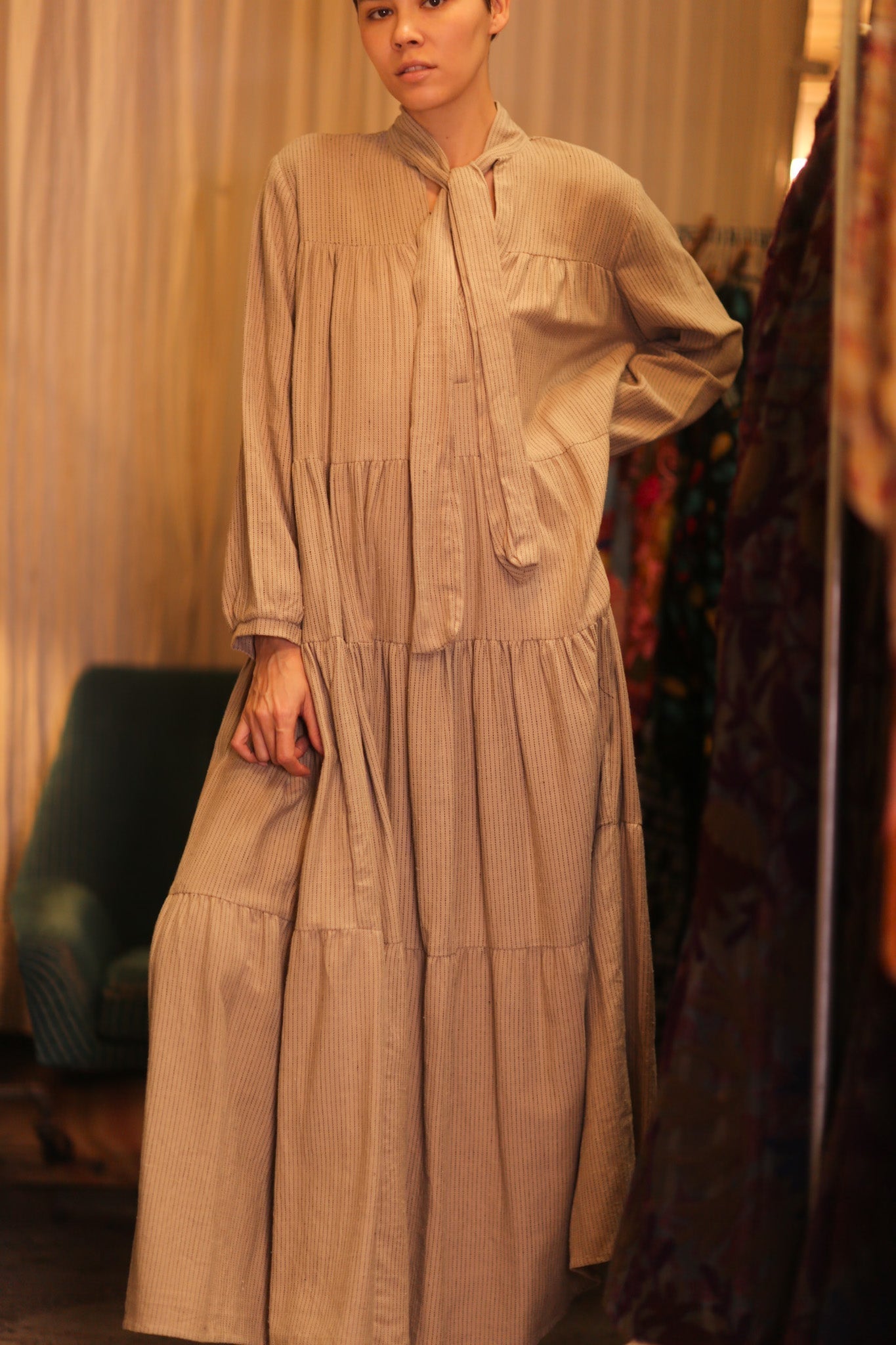 HANDWOVEN MAXI COTTON BUTTONED DRESS LOA ZOEY - MOMO STUDIO BERLIN - Berlin Concept Store - sustainable & ethical fashion