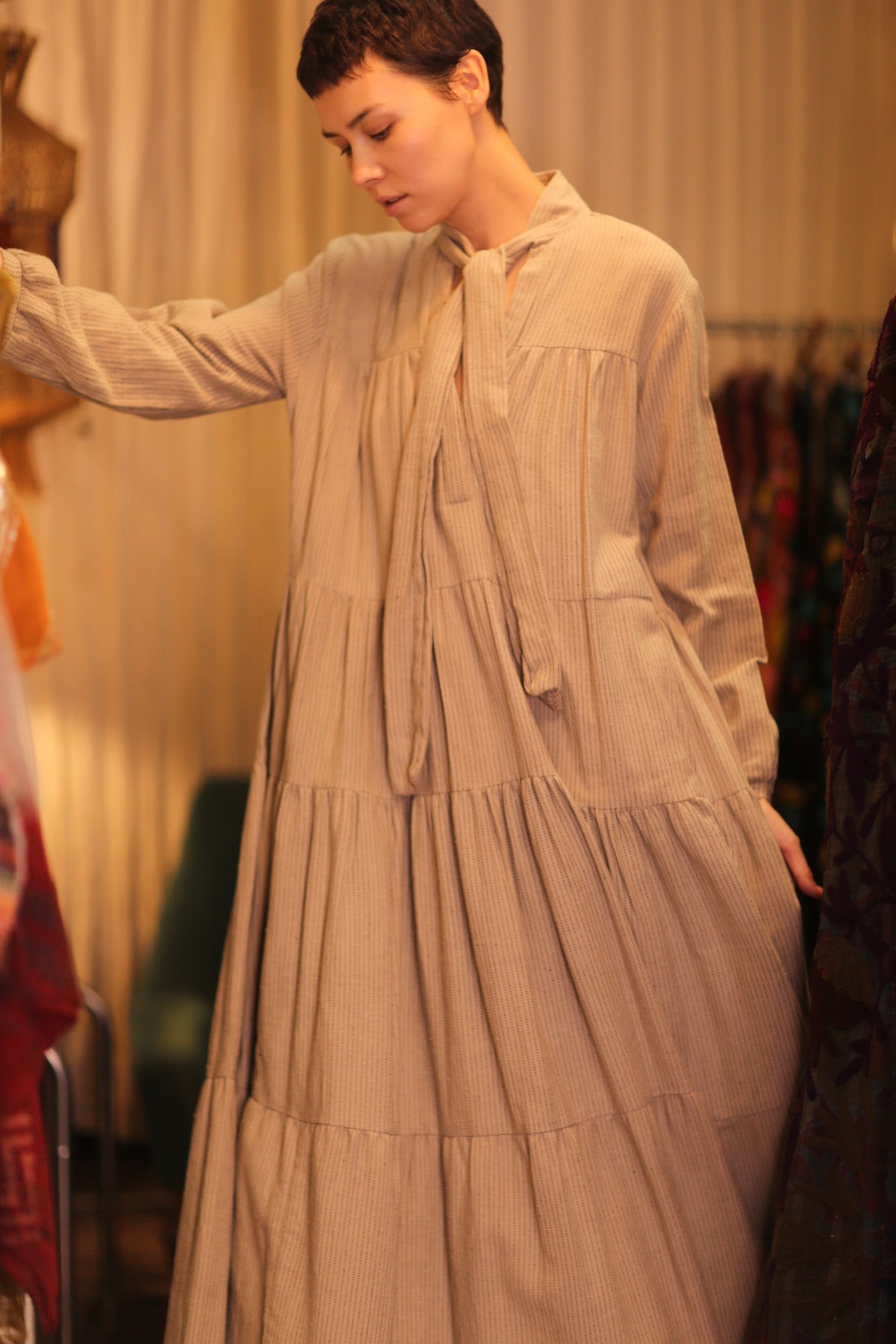 HANDWOVEN MAXI COTTON BUTTONED DRESS LOA ZOEY - MOMO STUDIO BERLIN - Berlin Concept Store - sustainable & ethical fashion