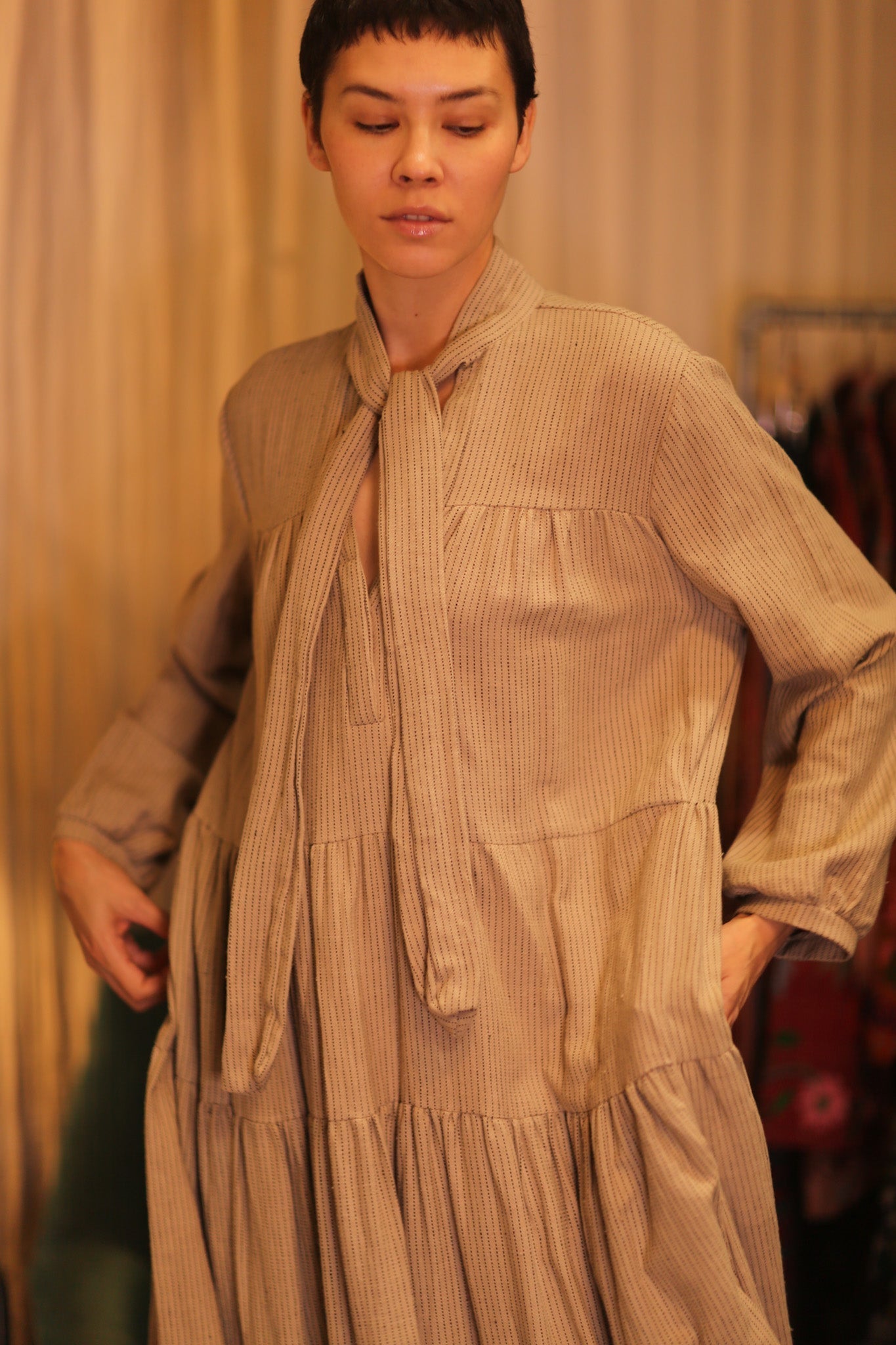 HANDWOVEN MAXI COTTON BUTTONED DRESS LOA ZOEY - MOMO STUDIO BERLIN - Berlin Concept Store - sustainable & ethical fashion