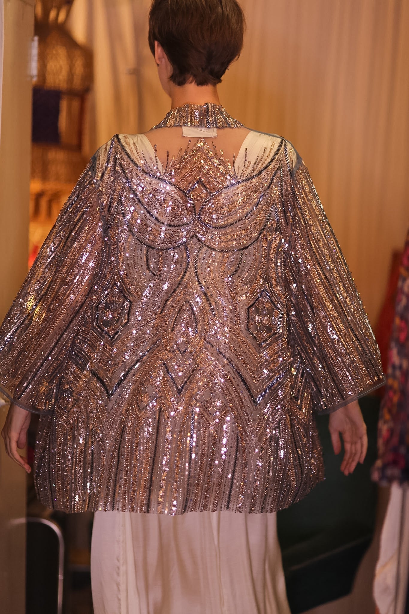 HEAVY SEQUIN EMBROIDERD SHORT KIMONO GREY FAIRY - MOMO STUDIO BERLIN - Berlin Concept Store - sustainable & ethical fashion