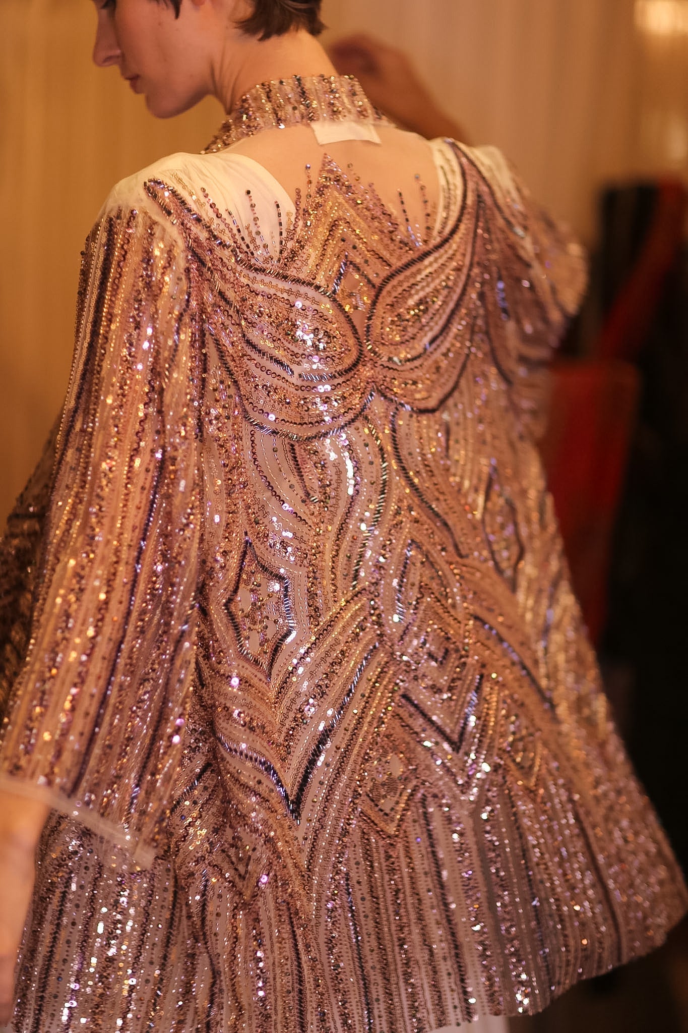 HEAVY SEQUIN EMBROIDERED SILK SHORT KIMONO WHITE FAIRY - MOMO STUDIO BERLIN - Berlin Concept Store - sustainable & ethical fashion