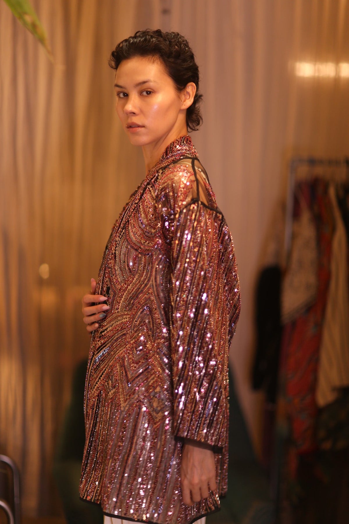 HEAVY SEQUINED EMBROIDERD SHORT KIMONO KAI - MOMO STUDIO BERLIN - Berlin Concept Store - sustainable & ethical fashion