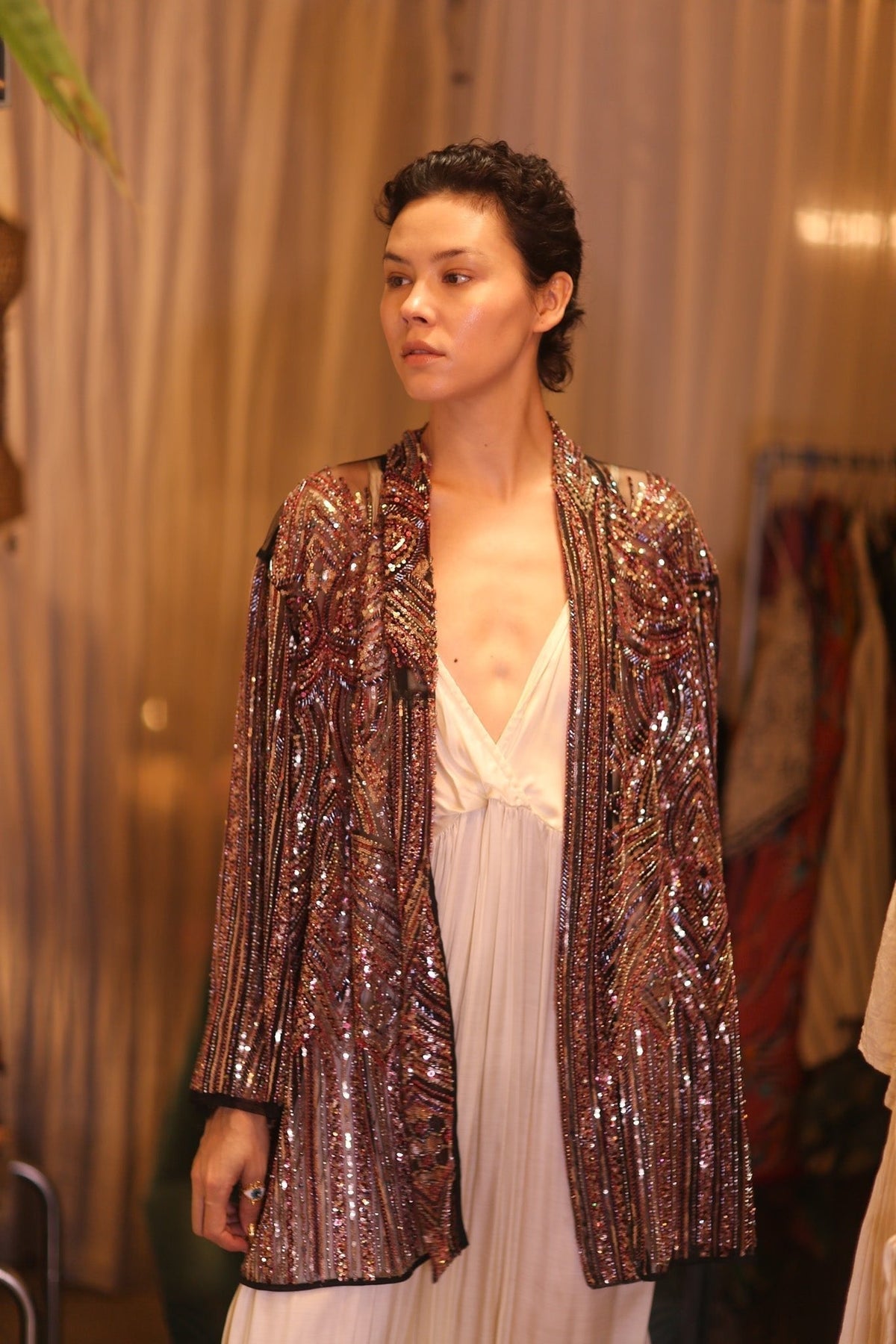 HEAVY SEQUINED EMBROIDERD SHORT KIMONO KAI - MOMO STUDIO BERLIN - Berlin Concept Store - sustainable & ethical fashion