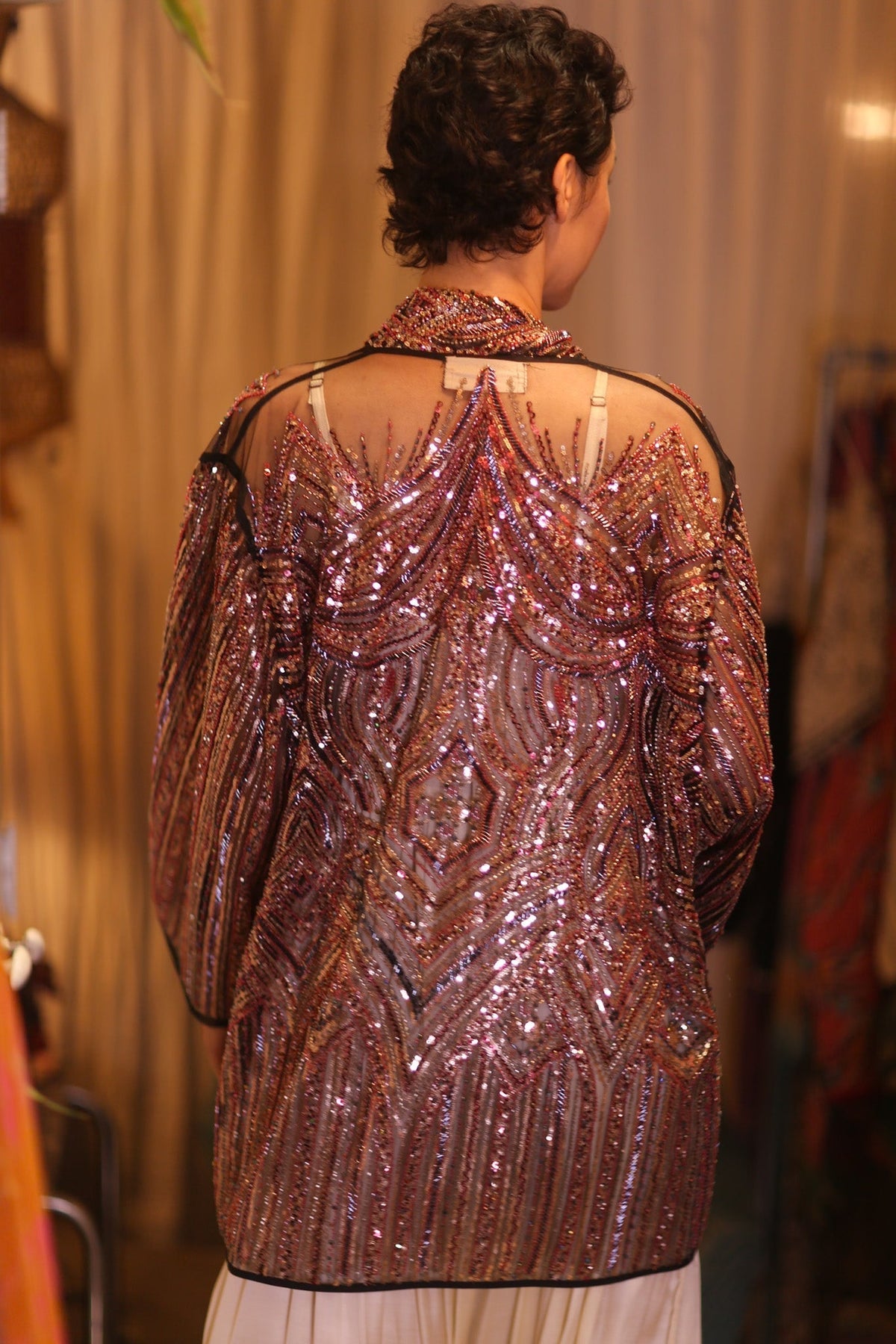 HEAVY SEQUINED EMBROIDERD SHORT KIMONO KAI - MOMO STUDIO BERLIN - Berlin Concept Store - sustainable & ethical fashion