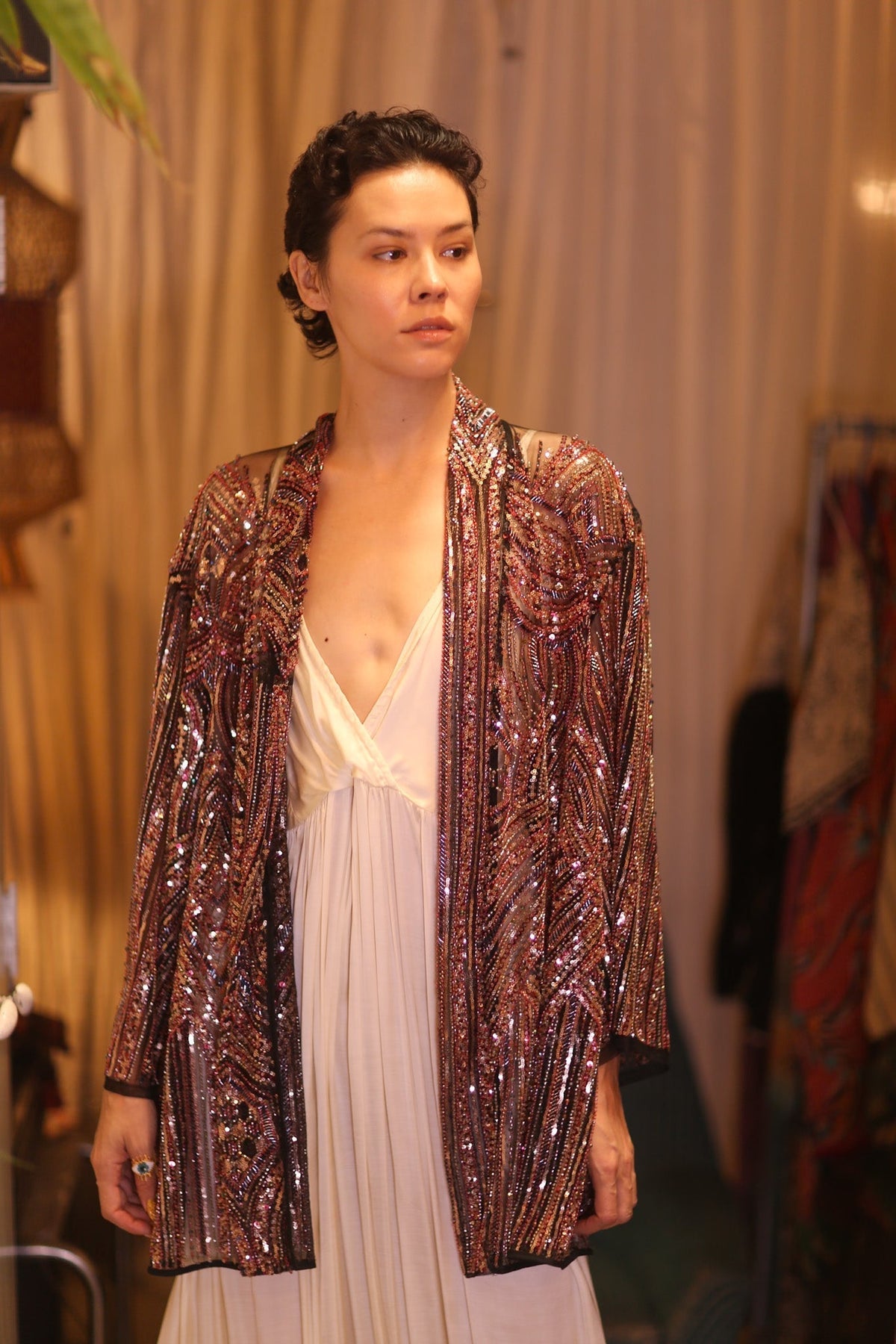 HEAVY SEQUINED EMBROIDERD SHORT KIMONO KAI - MOMO STUDIO BERLIN - Berlin Concept Store - sustainable & ethical fashion