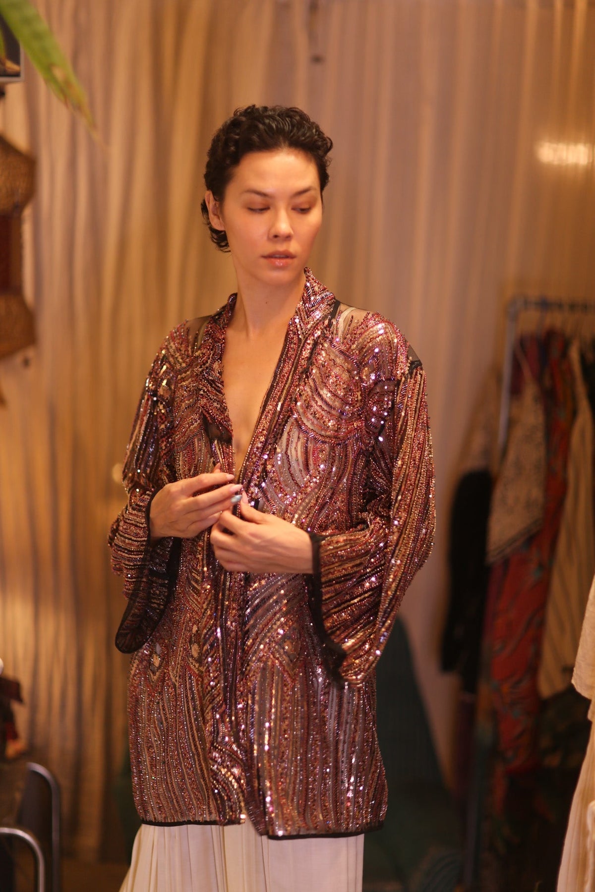HEAVY SEQUINED EMBROIDERD SHORT KIMONO KAI - MOMO STUDIO BERLIN - Berlin Concept Store - sustainable & ethical fashion