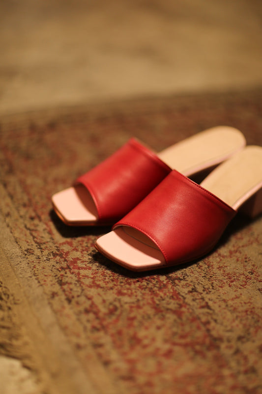 HEELED LEATHER MULES LORIN RED PINK - MOMO STUDIO BERLIN - Berlin Concept Store - sustainable & ethical fashion