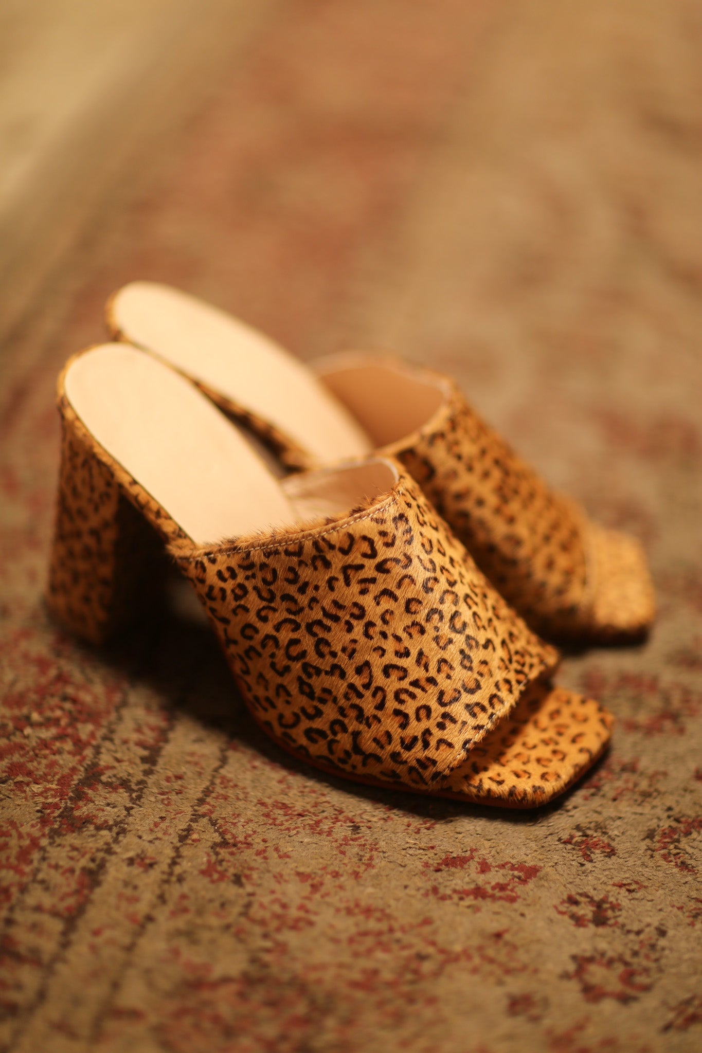HEELED LEO PRINT MULES GULA - sustainably made MOMO NEW YORK sustainable clothing, mules slow fashion