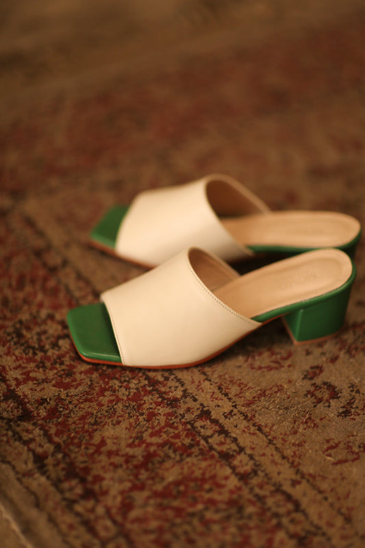 HEELED MULES LORIN CREAM GREEN - MOMO STUDIO BERLIN - Berlin Concept Store - sustainable & ethical fashion