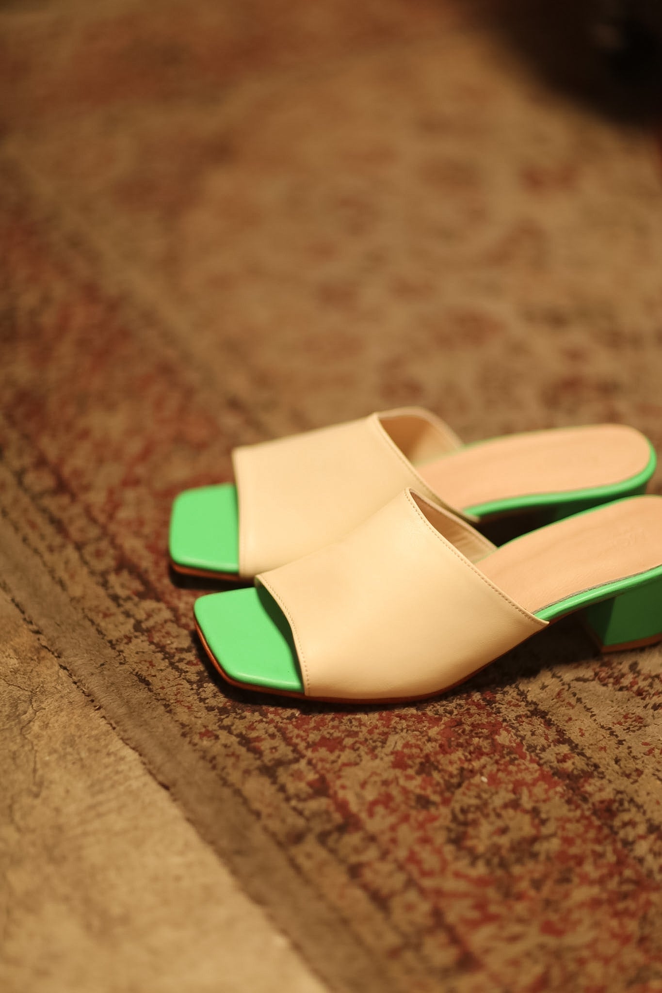 HEELED MULES LORIN CREAM LIME GREEN - MOMO STUDIO BERLIN - Berlin Concept Store - sustainable & ethical fashion