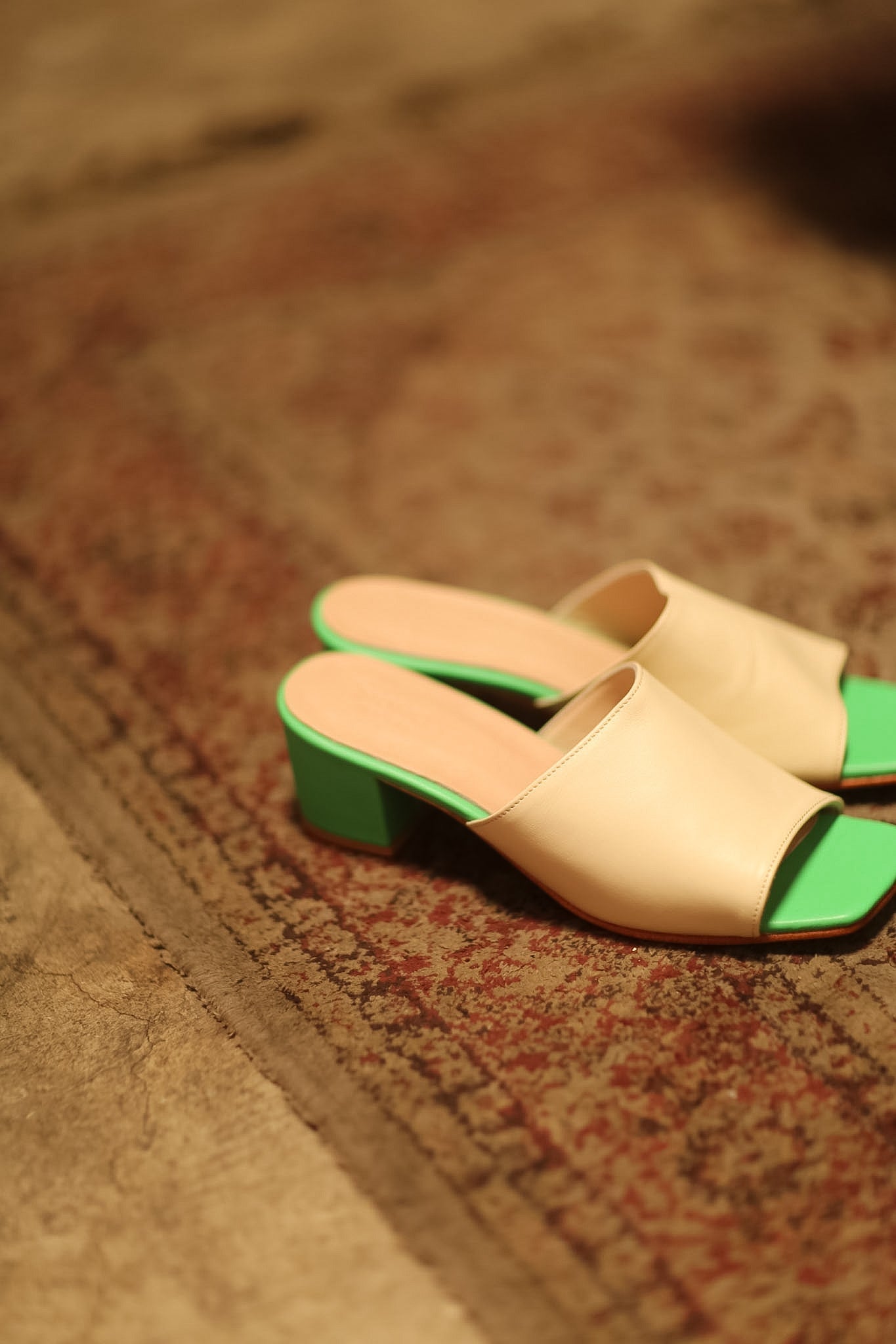 HEELED MULES LORIN CREAM LIME GREEN - MOMO STUDIO BERLIN - Berlin Concept Store - sustainable & ethical fashion