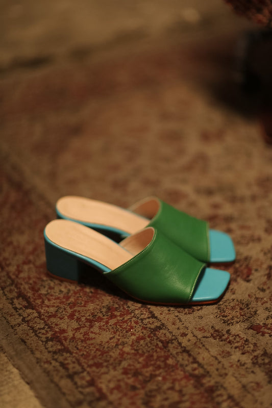 HEELED MULES LORIN GREEN LIGHT BLUE - MOMO STUDIO BERLIN - Berlin Concept Store - sustainable & ethical fashion