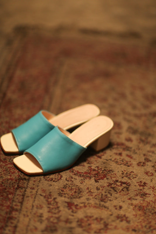 HEELED MULES LORIN TURQUOISE CREAM - MOMO STUDIO BERLIN - Berlin Concept Store - sustainable & ethical fashion