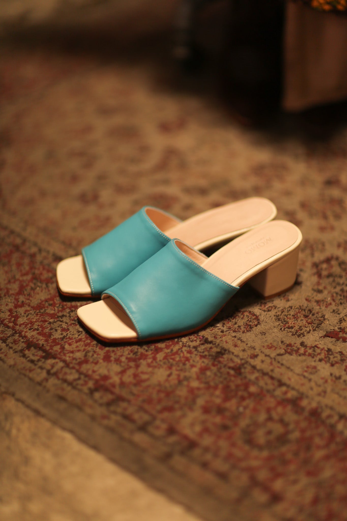 HEELED MULES LORIN TURQUOISE CREAM - MOMO STUDIO BERLIN - Berlin Concept Store - sustainable & ethical fashion