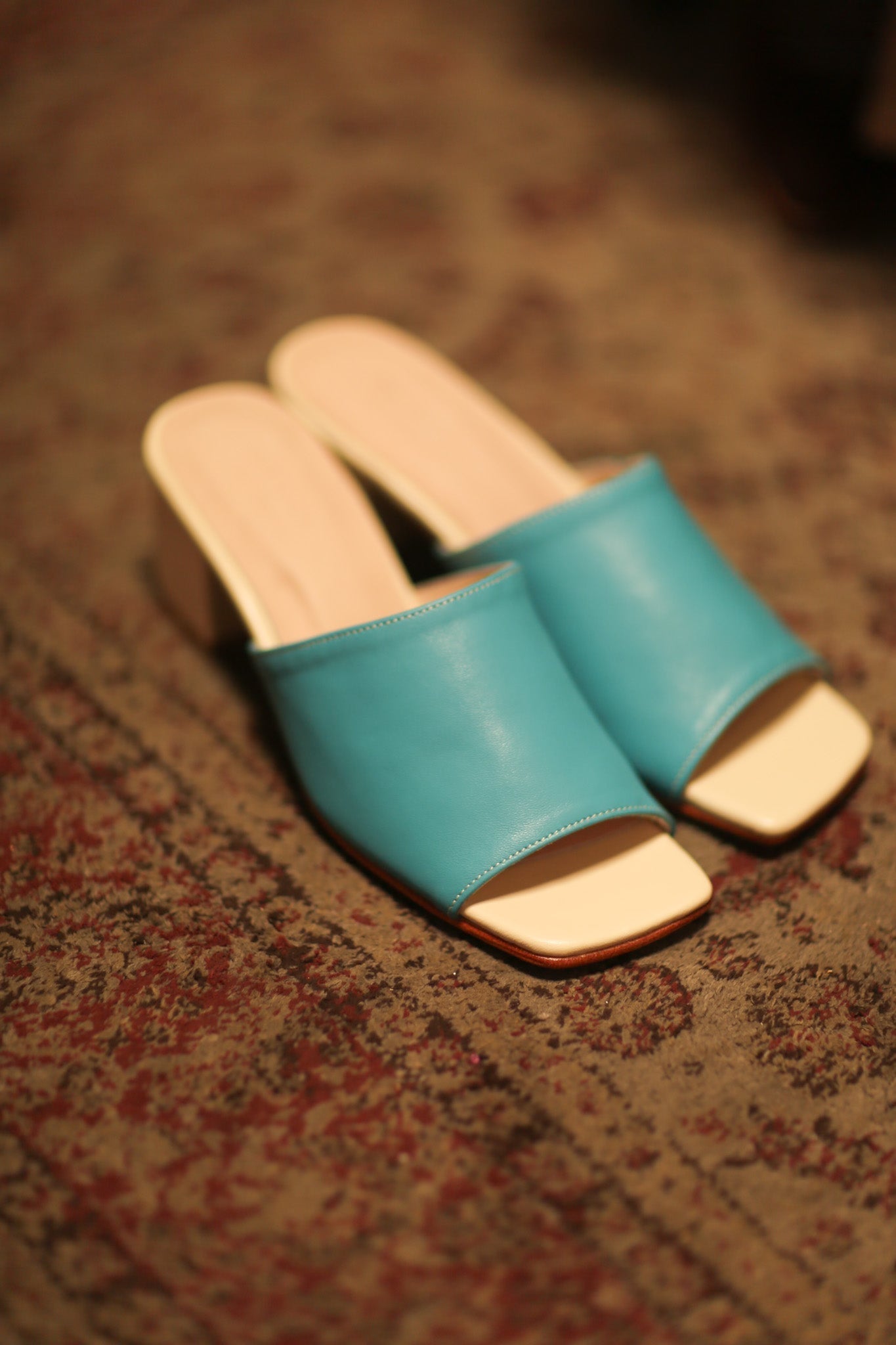 HEELED MULES LORIN TURQUOISE CREAM - MOMO STUDIO BERLIN - Berlin Concept Store - sustainable & ethical fashion