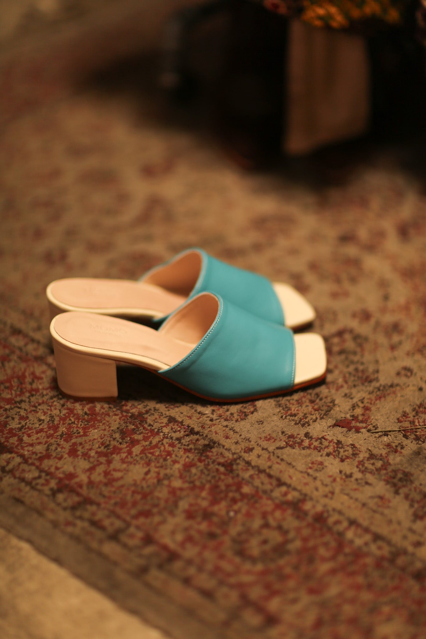 HEELED MULES LORIN TURQUOISE CREAM - MOMO STUDIO BERLIN - Berlin Concept Store - sustainable & ethical fashion