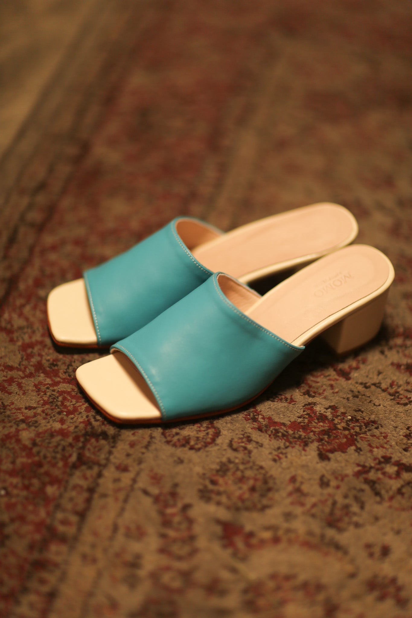 HEELED MULES LORIN TURQUOISE CREAM - MOMO STUDIO BERLIN - Berlin Concept Store - sustainable & ethical fashion