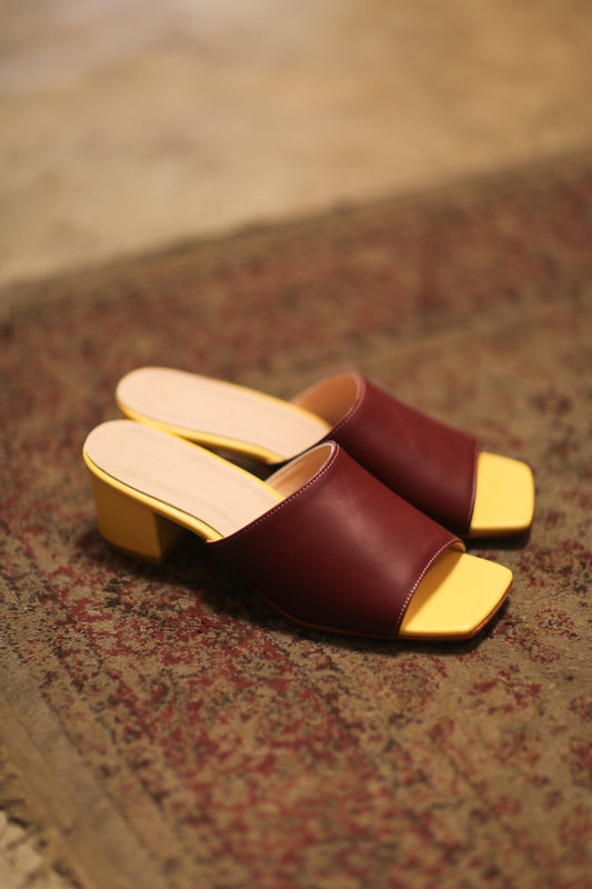 HEELED MULES LORIN WINE RED YELLOW - MOMO STUDIO BERLIN - Berlin Concept Store - sustainable & ethical fashion