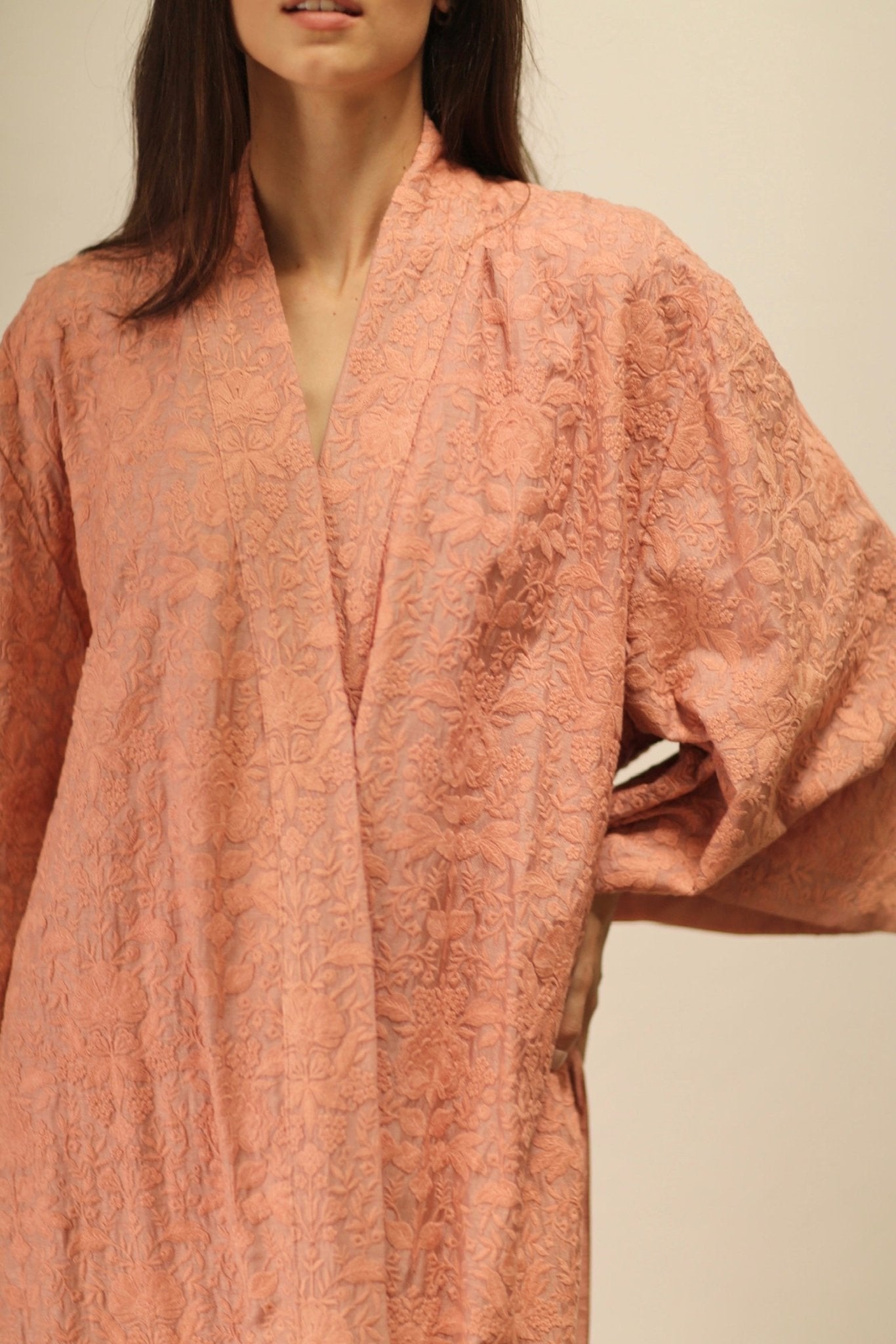 HERA PEACH PINK TUSSER SILK FLOWER KIMONO - MOMO STUDIO BERLIN - Berlin Concept Store - sustainable & ethical fashion