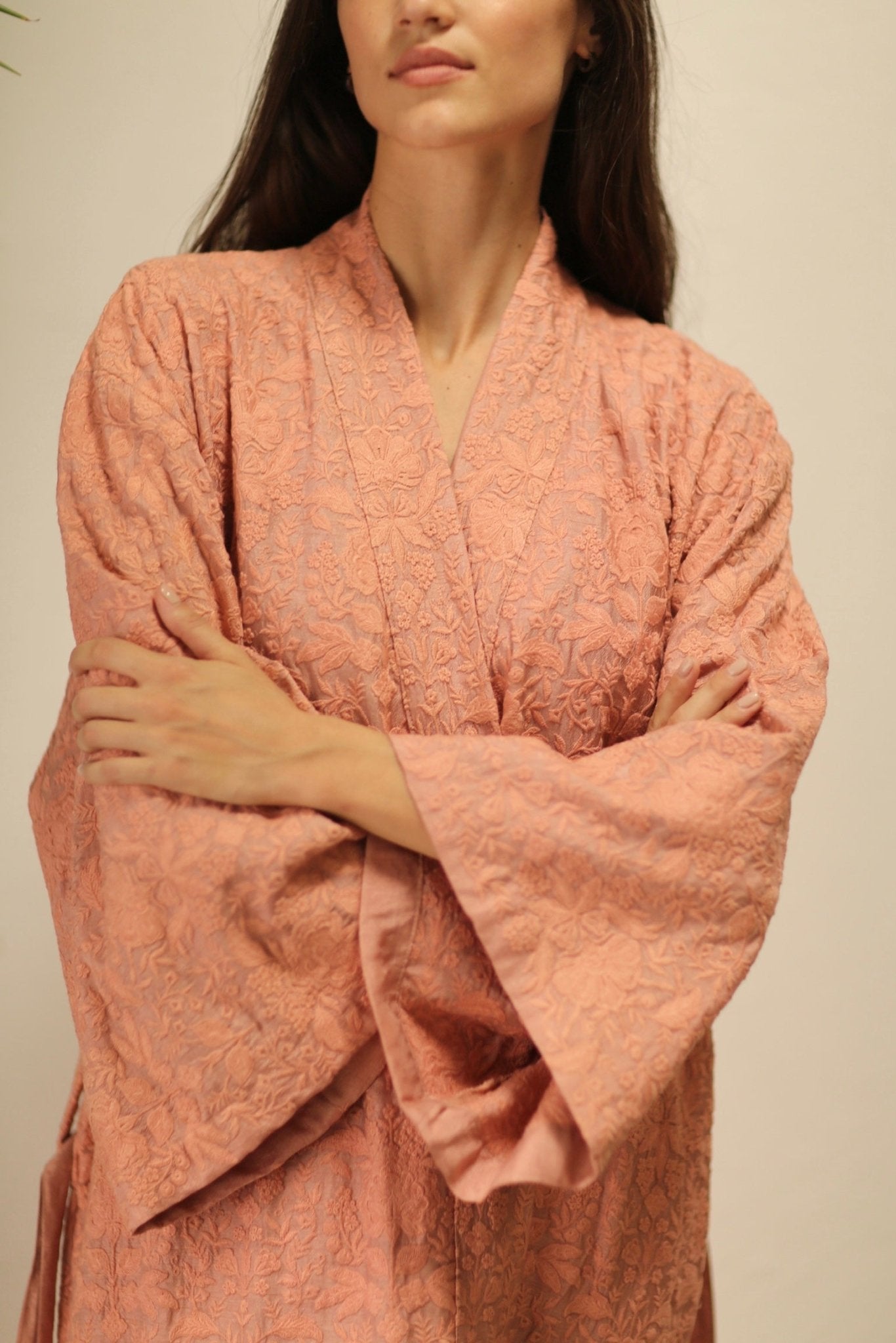 HERA PEACH PINK TUSSER SILK FLOWER KIMONO - MOMO STUDIO BERLIN - Berlin Concept Store - sustainable & ethical fashion