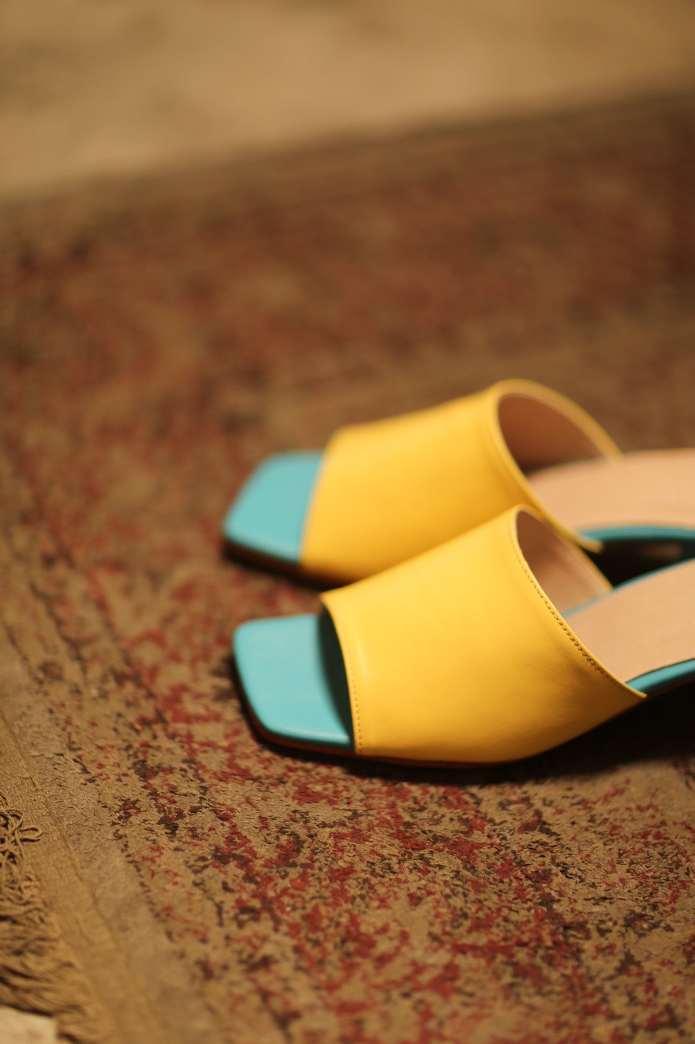 LEATHER HEELED MULES YELLOW TURQUOISE - MOMO STUDIO BERLIN - Berlin Concept Store - sustainable & ethical fashion