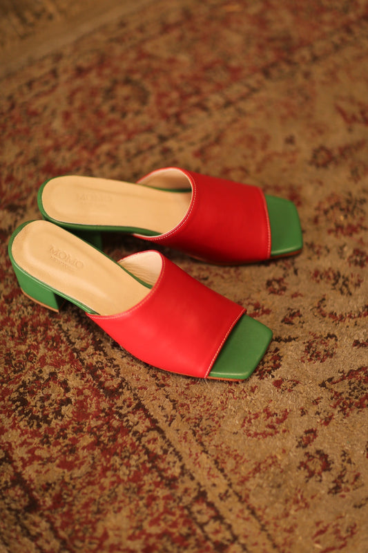 LEATHER MULES LORIN RED GREEN - MOMO STUDIO BERLIN - Berlin Concept Store - sustainable & ethical fashion
