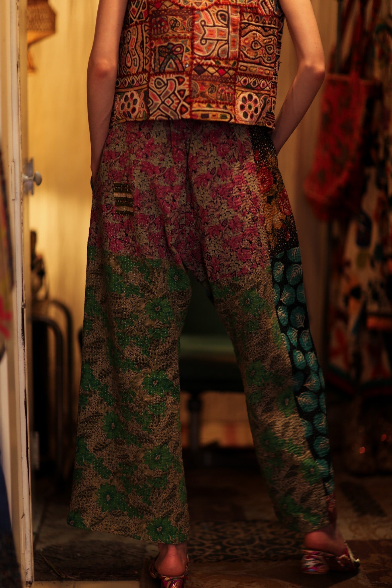 LENA KANTHA TROUSERS TURQUOISE LEAVES - MOMO STUDIO BERLIN - Berlin Concept Store - sustainable & ethical fashion