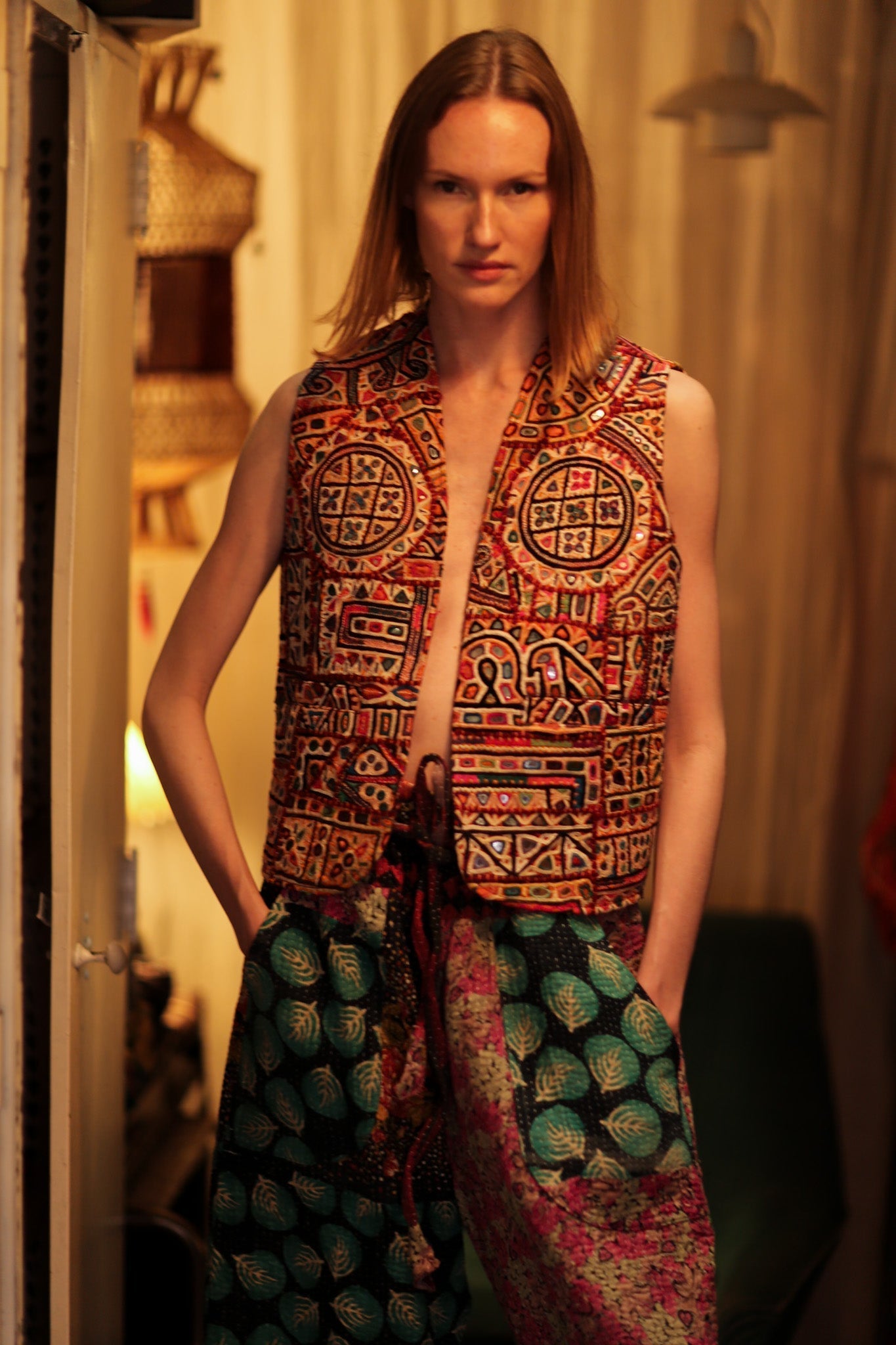 LENA KANTHA TROUSERS TURQUOISE LEAVES - MOMO STUDIO BERLIN - Berlin Concept Store - sustainable & ethical fashion
