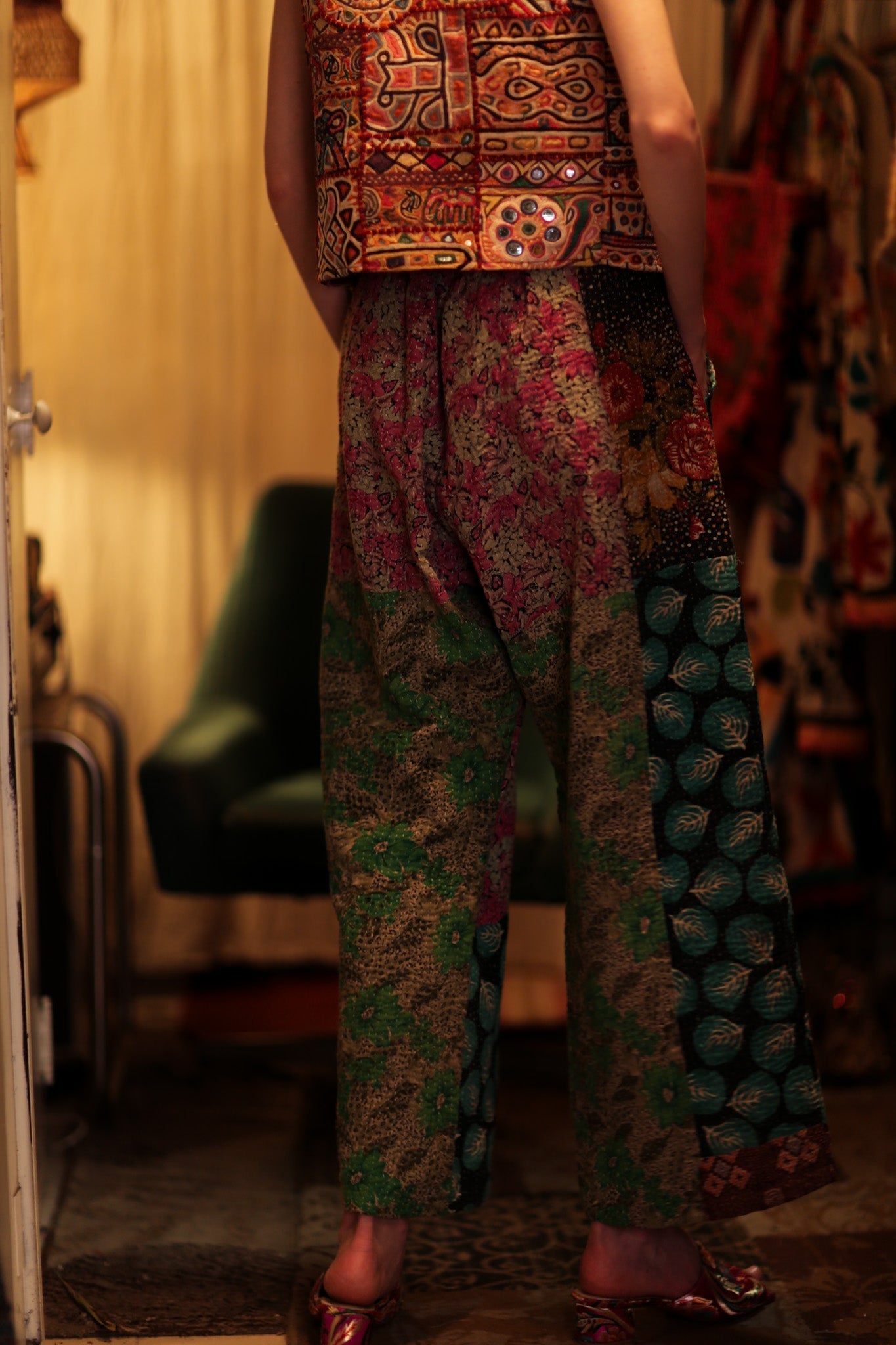 LENA KANTHA TROUSERS TURQUOISE LEAVES - MOMO STUDIO BERLIN - Berlin Concept Store - sustainable & ethical fashion