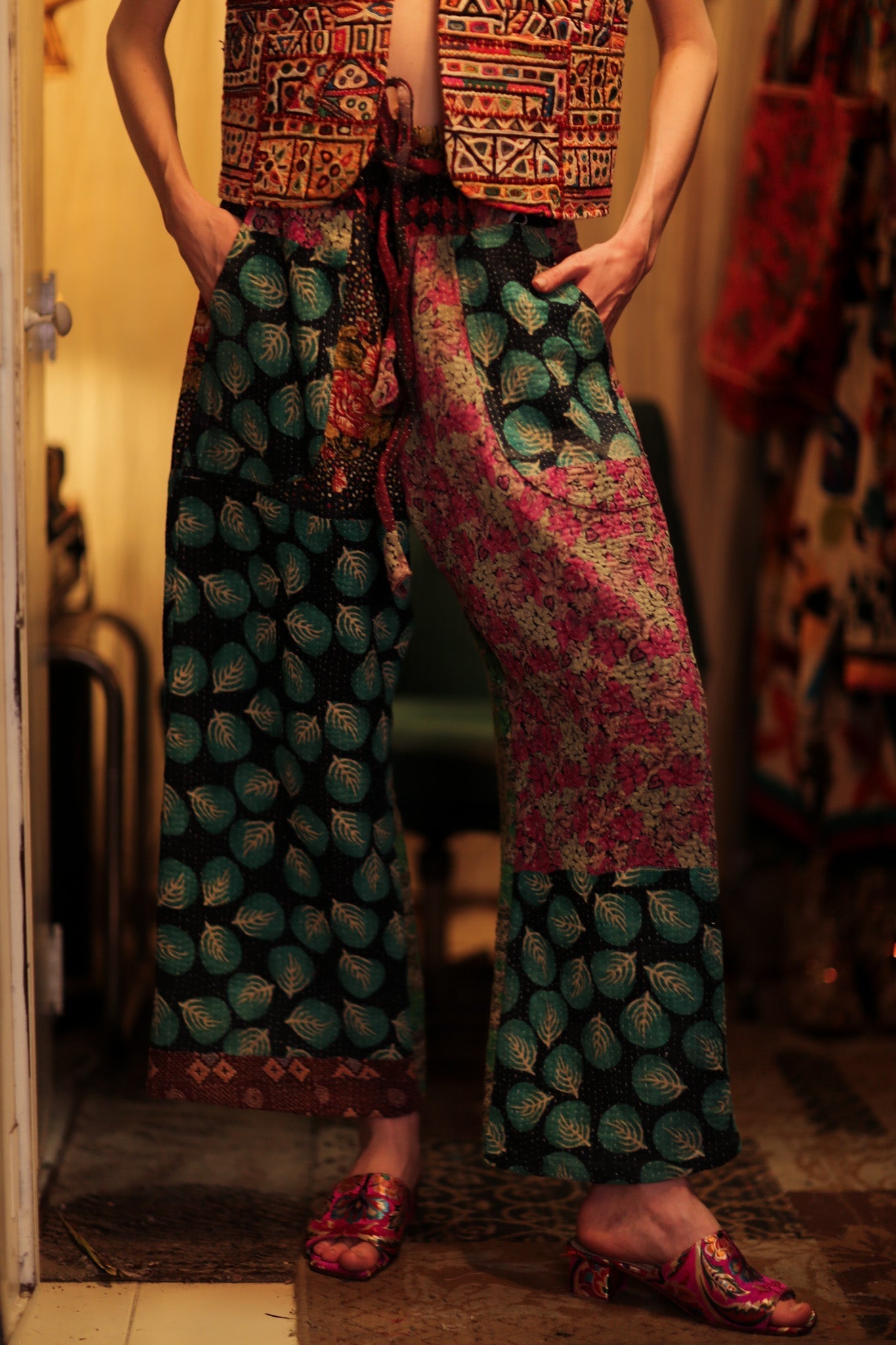 LENA KANTHA TROUSERS TURQUOISE LEAVES - MOMO STUDIO BERLIN - Berlin Concept Store - sustainable & ethical fashion