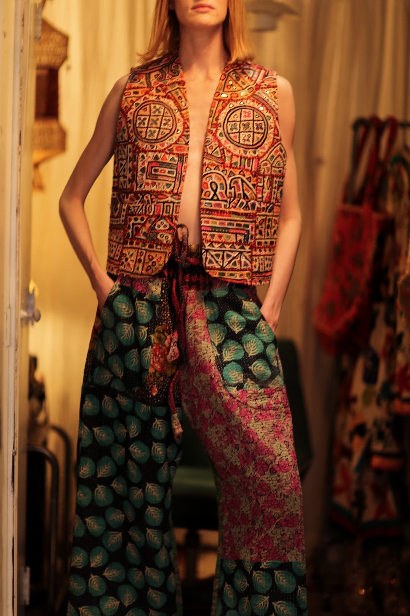 LENA KANTHA TROUSERS TURQUOISE LEAVES - MOMO STUDIO BERLIN - Berlin Concept Store - sustainable & ethical fashion