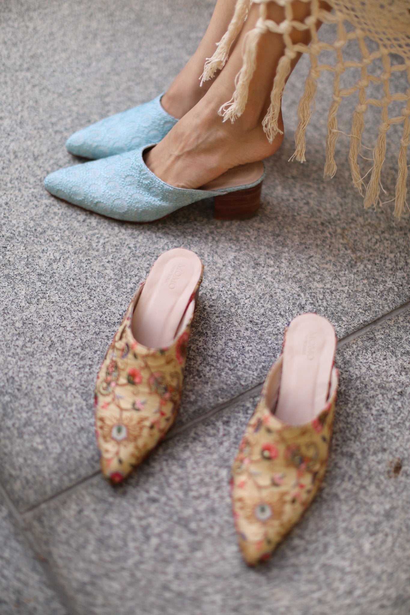 LIGHT BLUE EMBROIDERED HEELED MULES MASANA - MOMO STUDIO BERLIN - Berlin Concept Store - sustainable & ethical fashion