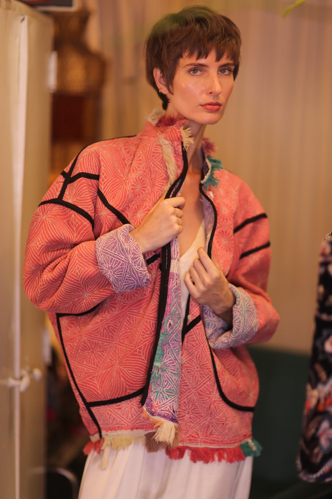 LIGHT RED KANTHA BOMBER JACKET DIRUN - MOMO STUDIO BERLIN - Berlin Concept Store - sustainable & ethical fashion