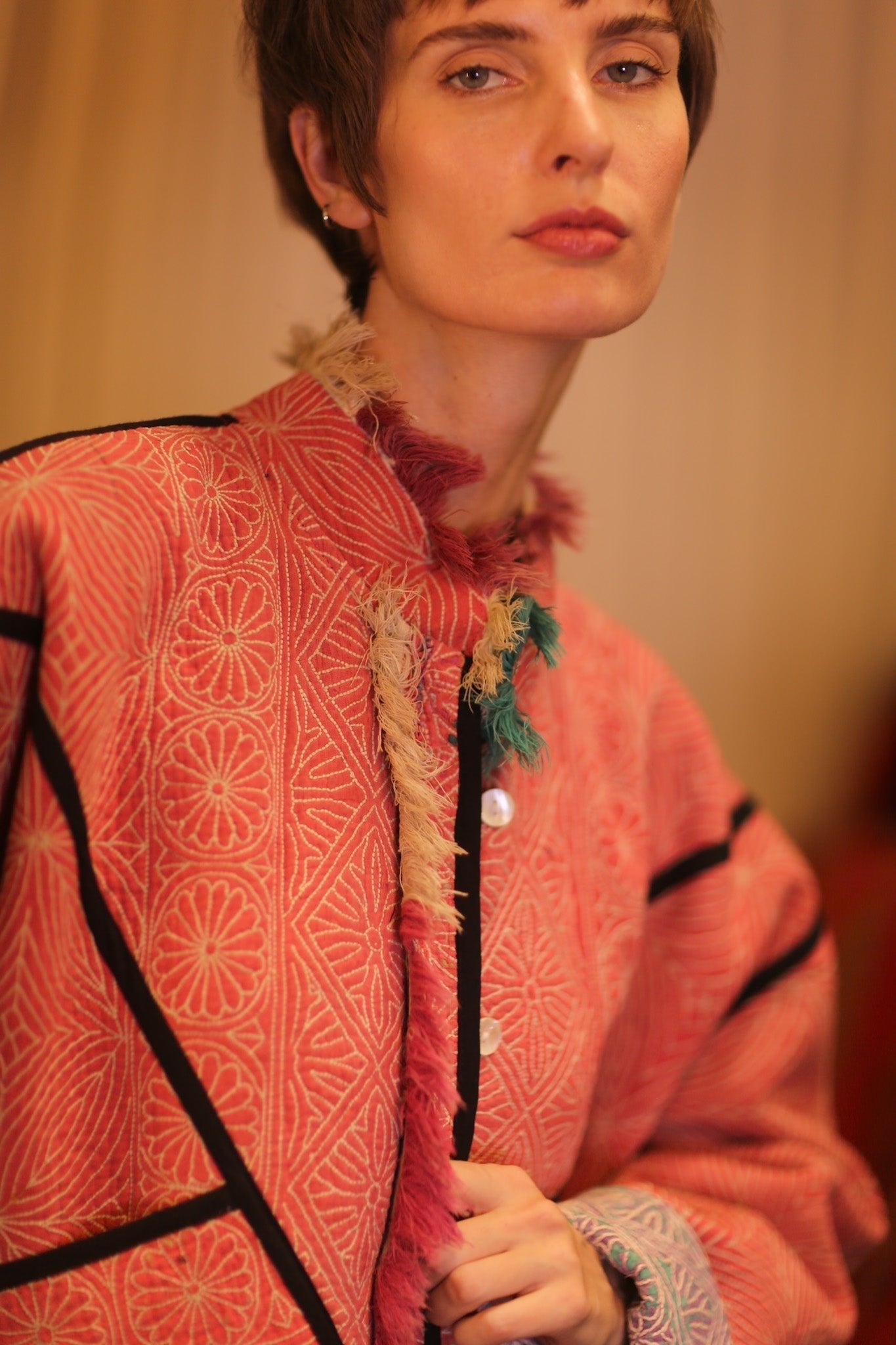 LIGHT RED KANTHA BOMBER JACKET DIRUN - MOMO STUDIO BERLIN - Berlin Concept Store - sustainable & ethical fashion