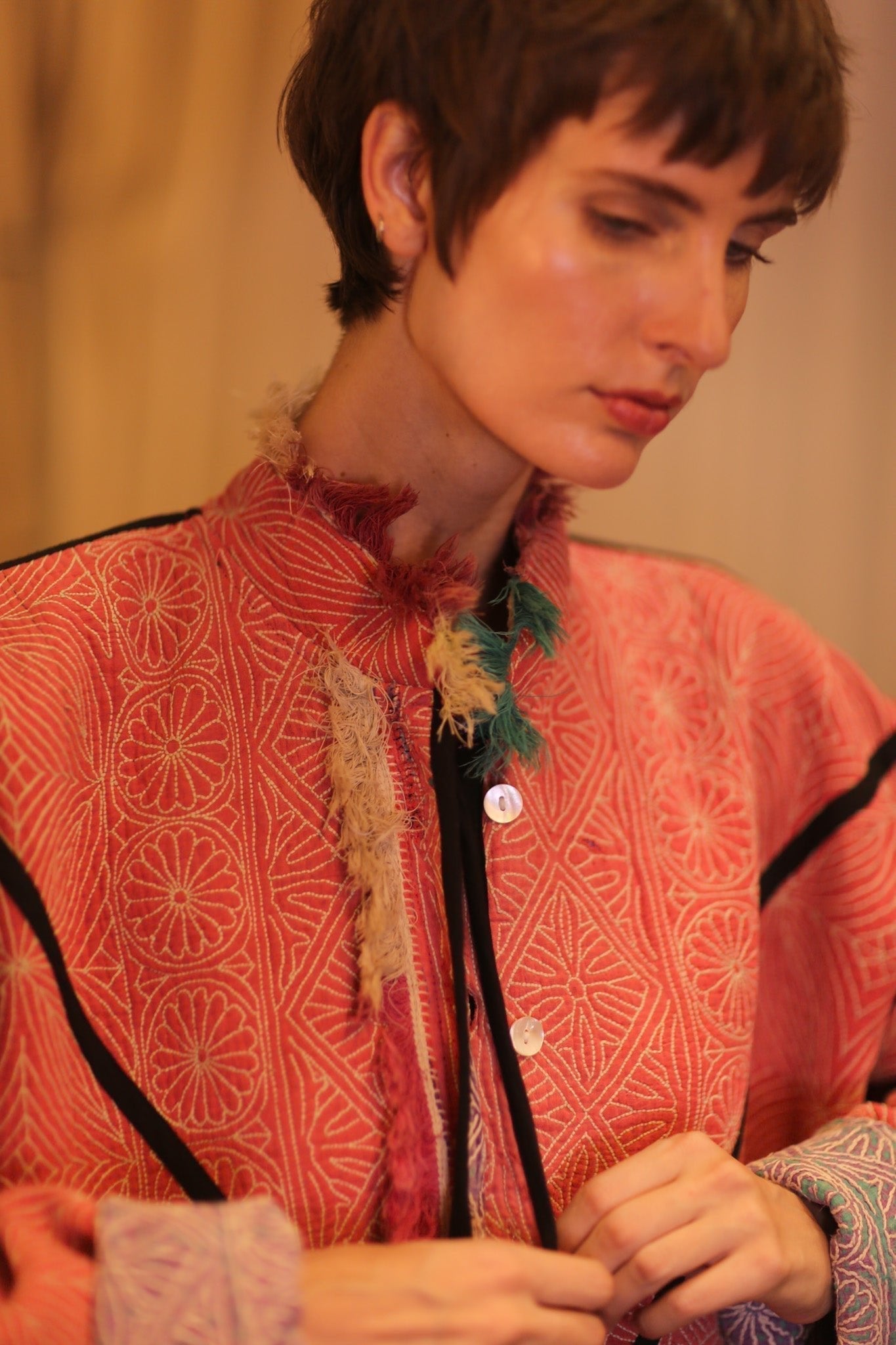 LIGHT RED KANTHA BOMBER JACKET DIRUN - MOMO STUDIO BERLIN - Berlin Concept Store - sustainable & ethical fashion