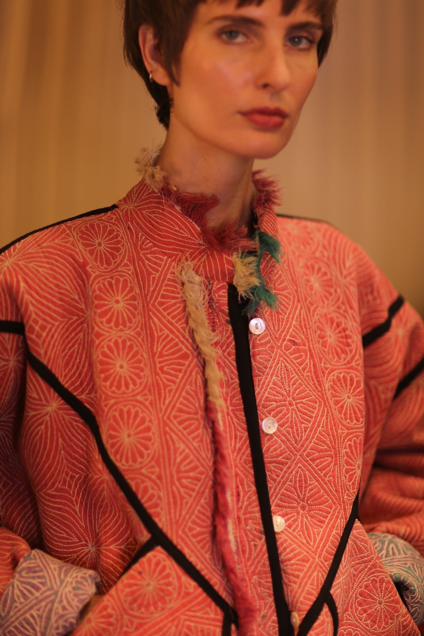 LIGHT RED KANTHA BOMBER JACKET DIRUN - MOMO STUDIO BERLIN - Berlin Concept Store - sustainable & ethical fashion