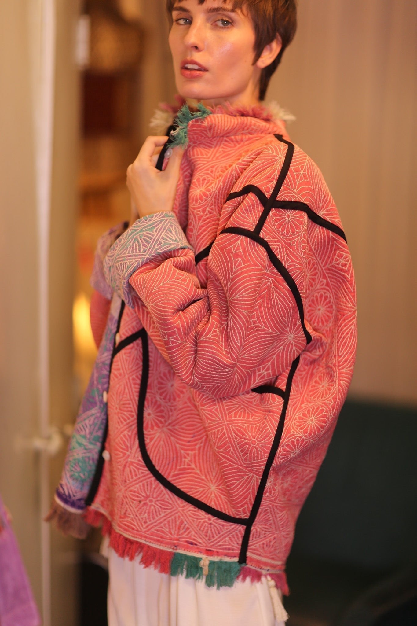 LIGHT RED KANTHA BOMBER JACKET DIRUN - MOMO STUDIO BERLIN - Berlin Concept Store - sustainable & ethical fashion