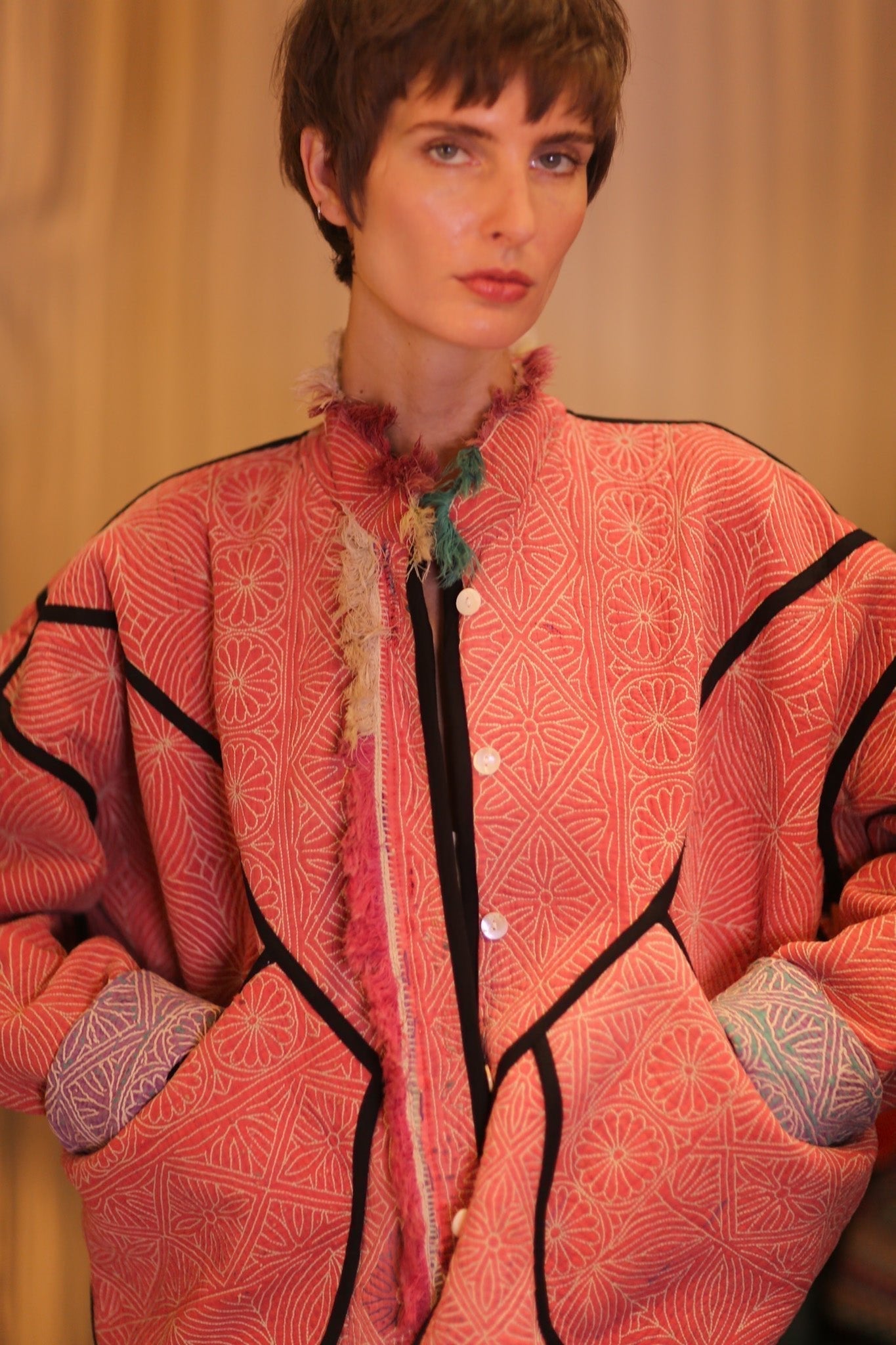 LIGHT RED KANTHA BOMBER JACKET DIRUN - MOMO STUDIO BERLIN - Berlin Concept Store - sustainable & ethical fashion
