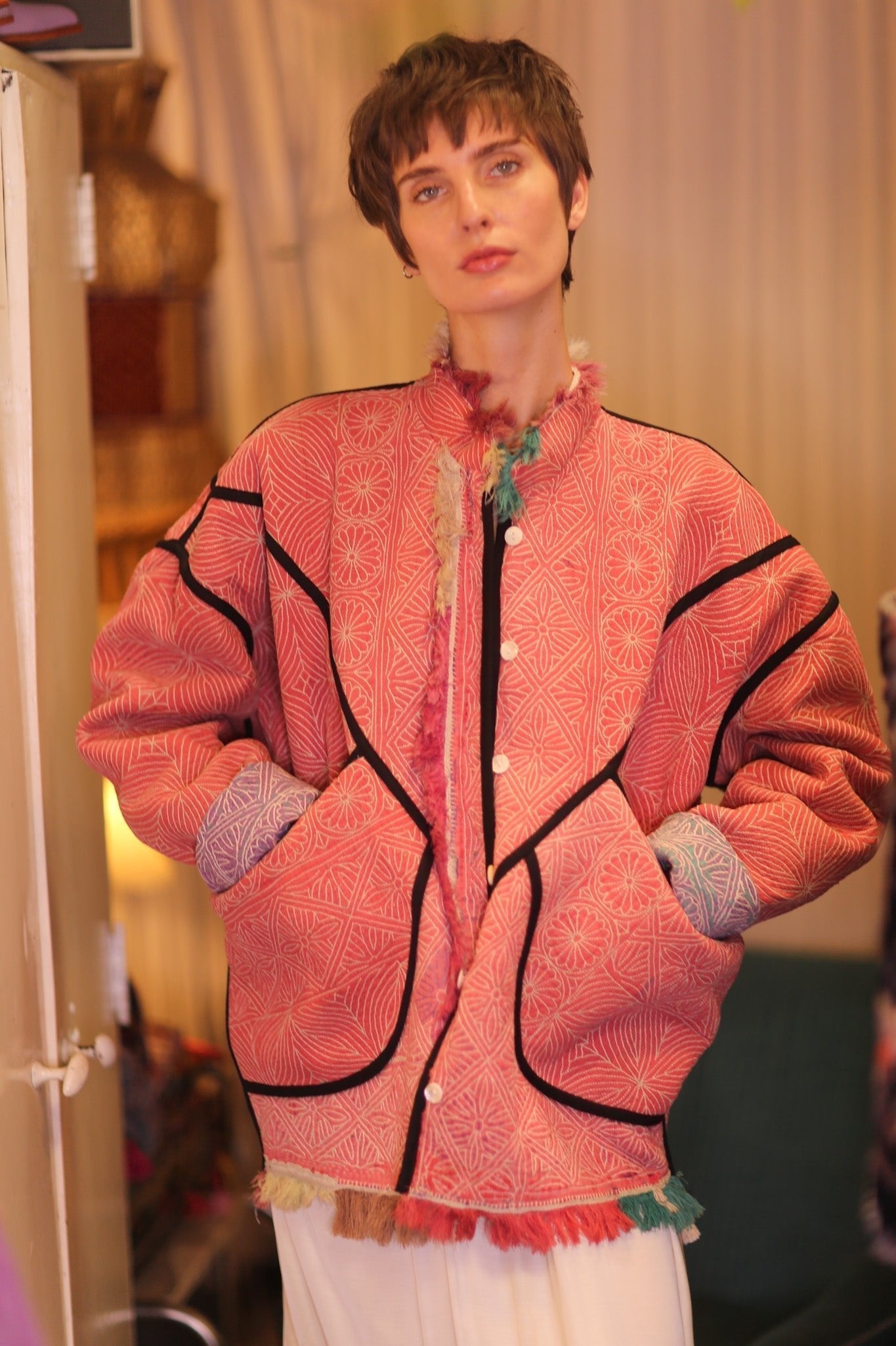 LIGHT RED KANTHA BOMBER JACKET DIRUN - MOMO STUDIO BERLIN - Berlin Concept Store - sustainable & ethical fashion