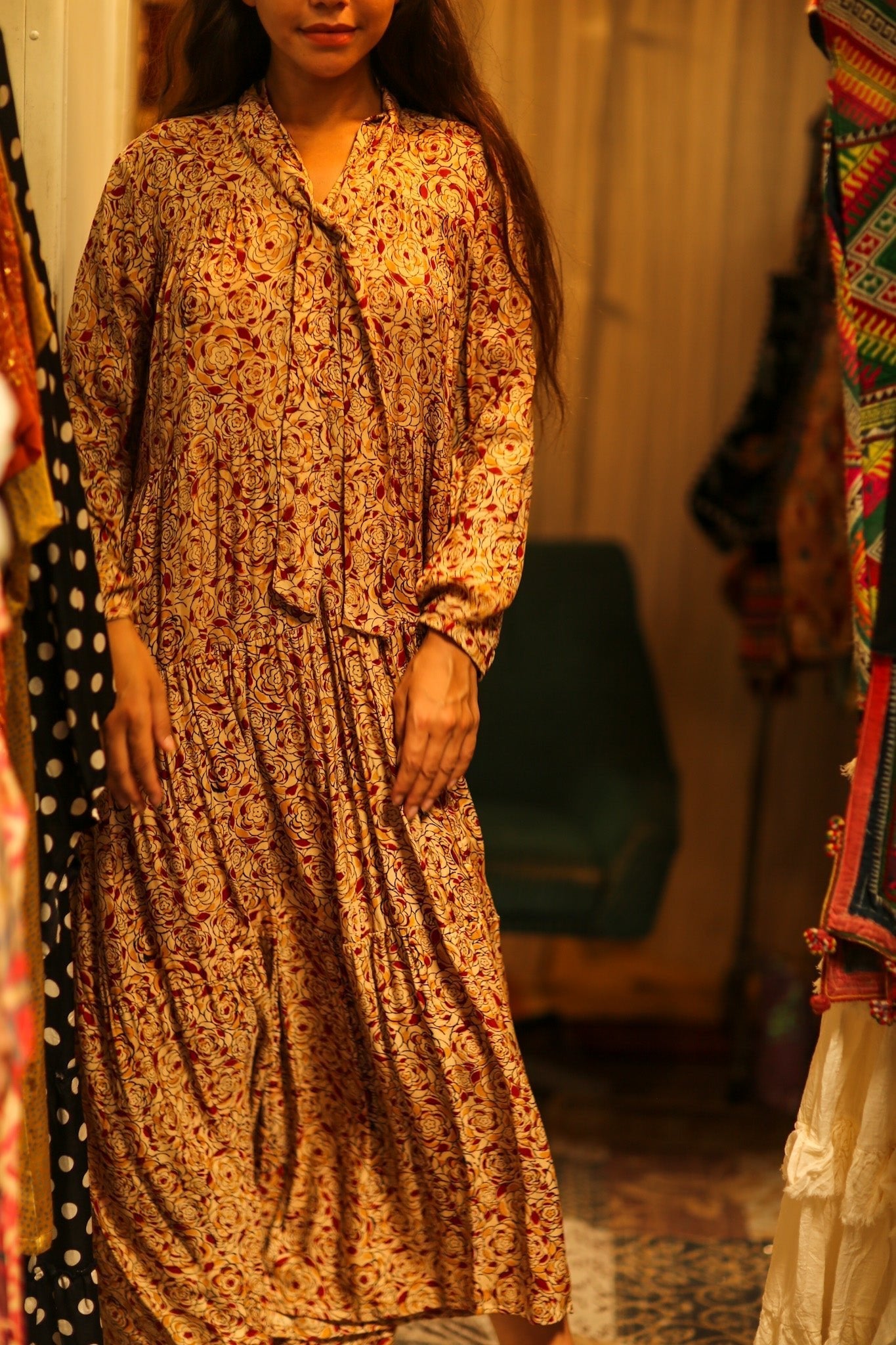 LOA SILK BUTTONED DRESS FLORAL RED - MOMO STUDIO BERLIN - Berlin Concept Store - sustainable & ethical fashion