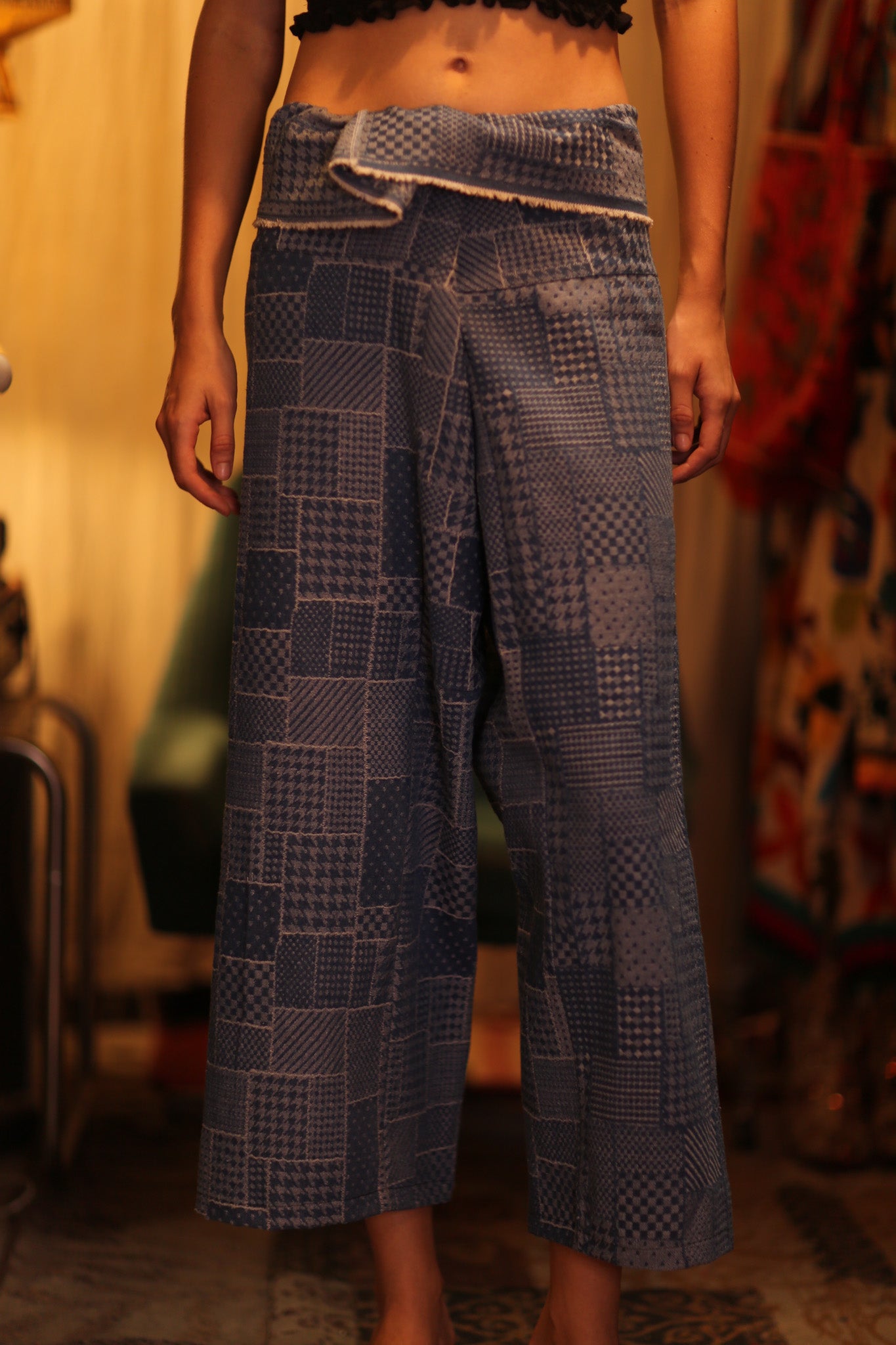 LUKE DENIM SQUARES FISHERMAN TROUSERS - MOMO STUDIO BERLIN - Berlin Concept Store - sustainable & ethical fashion