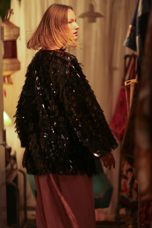 MARION SEQUINED SHORT KIMONO PITCH BLACK - MOMO STUDIO BERLIN - Berlin Concept Store - sustainable & ethical fashion