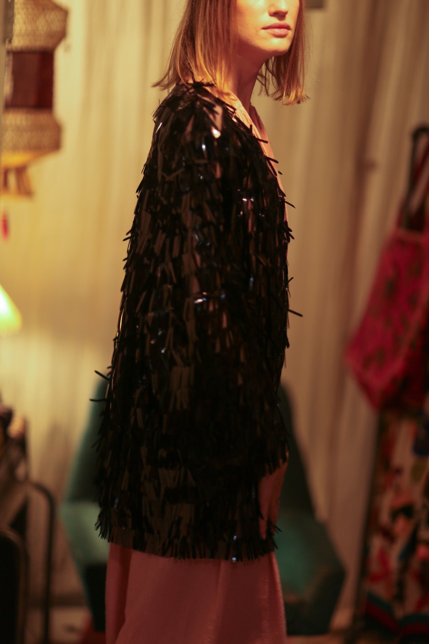 MARION SEQUINED SHORT KIMONO PITCH BLACK - MOMO STUDIO BERLIN - Berlin Concept Store - sustainable & ethical fashion