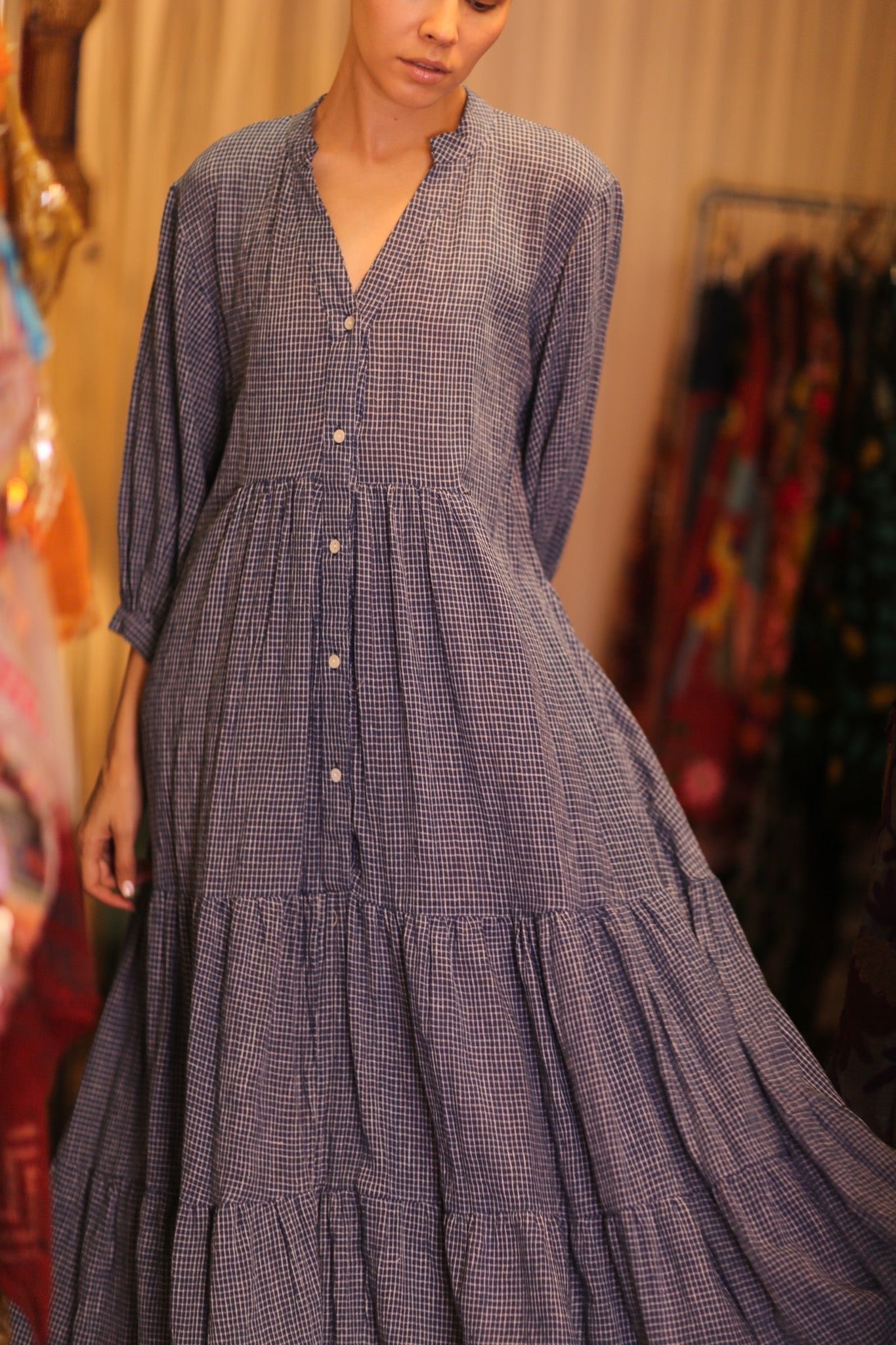 MAXI COTTON V - NECK LONG SLEEVES DRESS SUSIE EMMA - MOMO STUDIO BERLIN - Berlin Concept Store - sustainable & ethical fashion