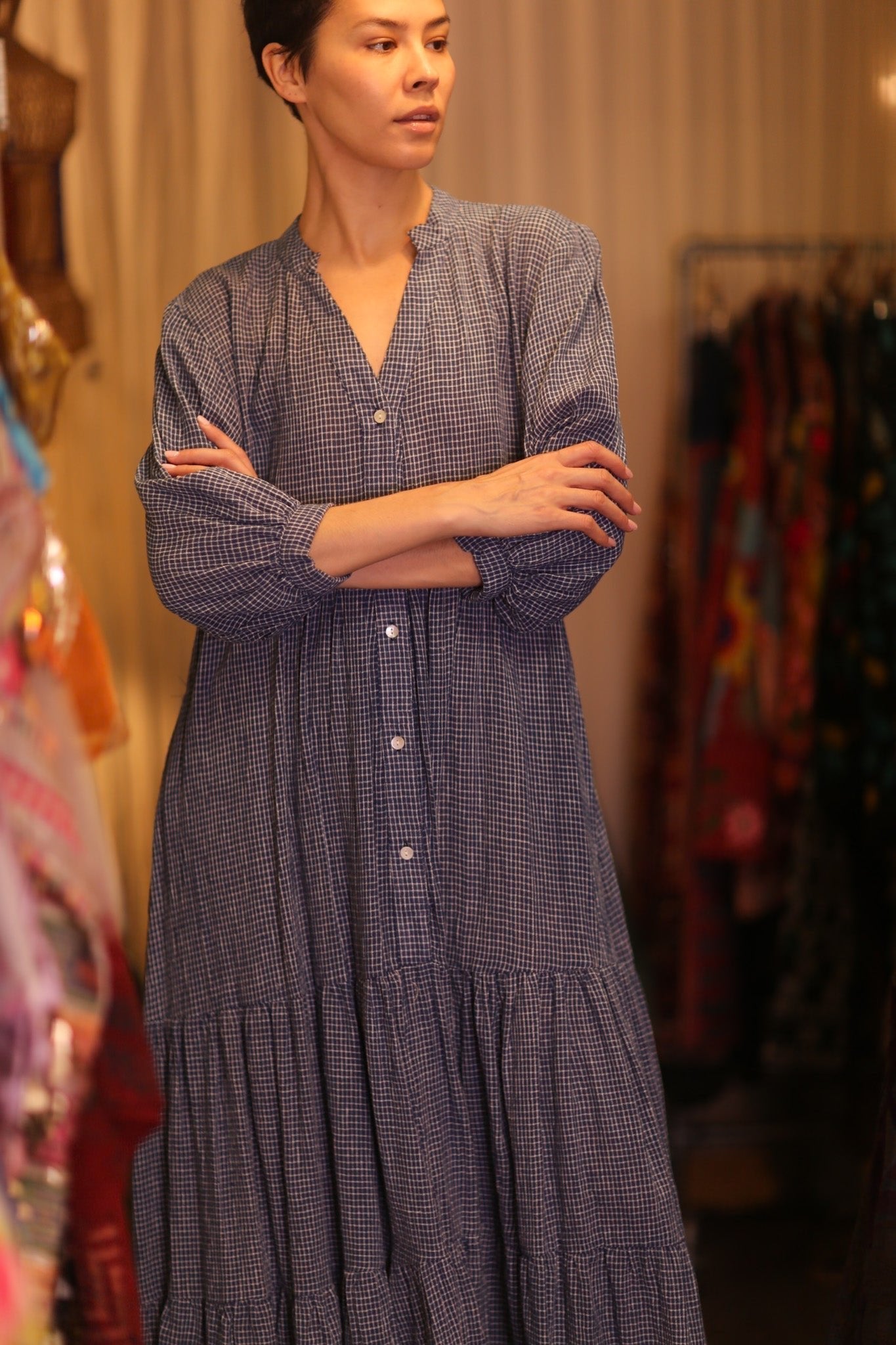 MAXI COTTON V - NECK LONG SLEEVES DRESS SUSIE EMMA - MOMO STUDIO BERLIN - Berlin Concept Store - sustainable & ethical fashion