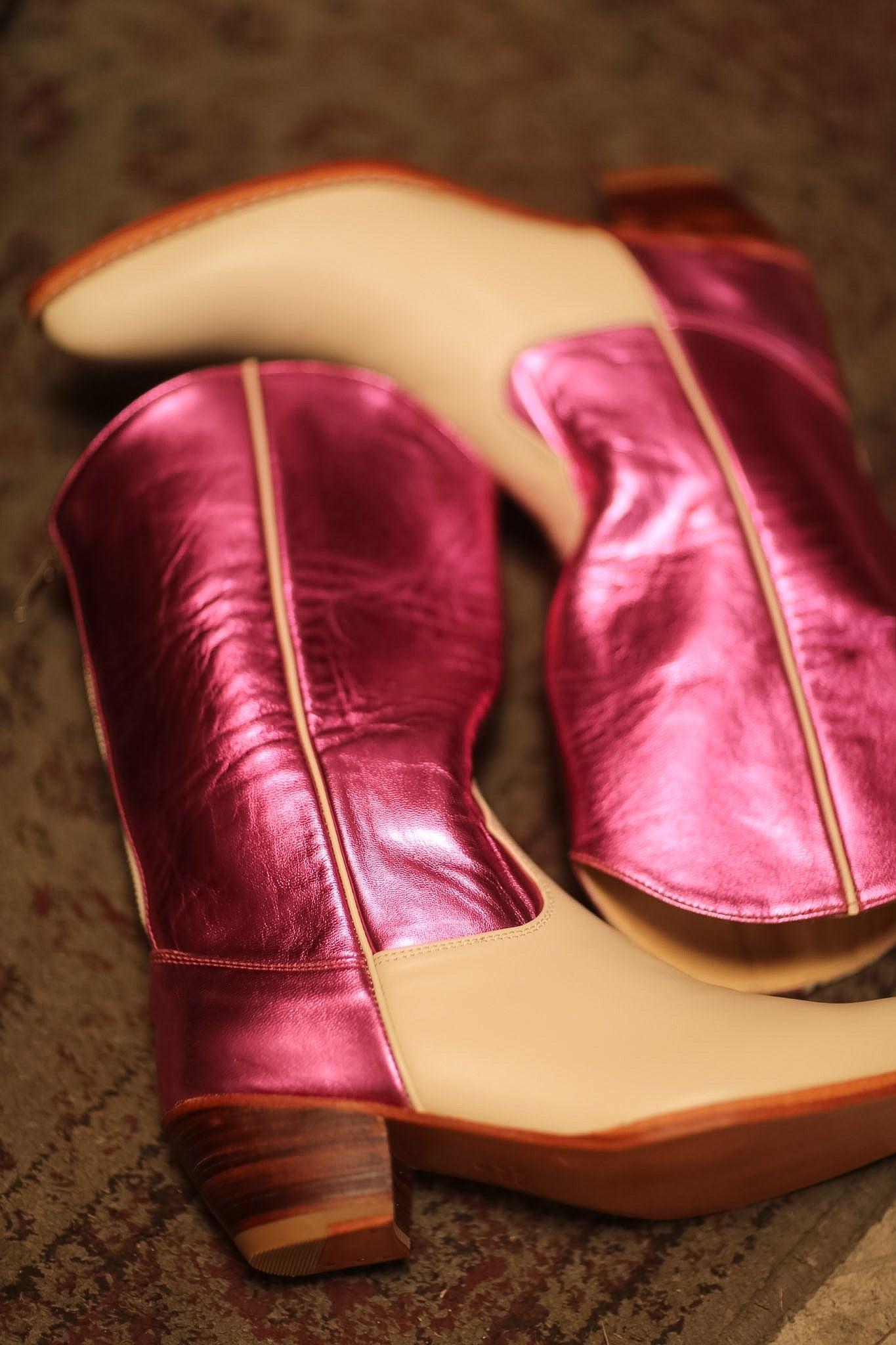 METALLIC PINK CREAM LEATHER BOOTS NOSCHIO - sustainably made MOMO NEW YORK sustainable clothing, boots slow fashion