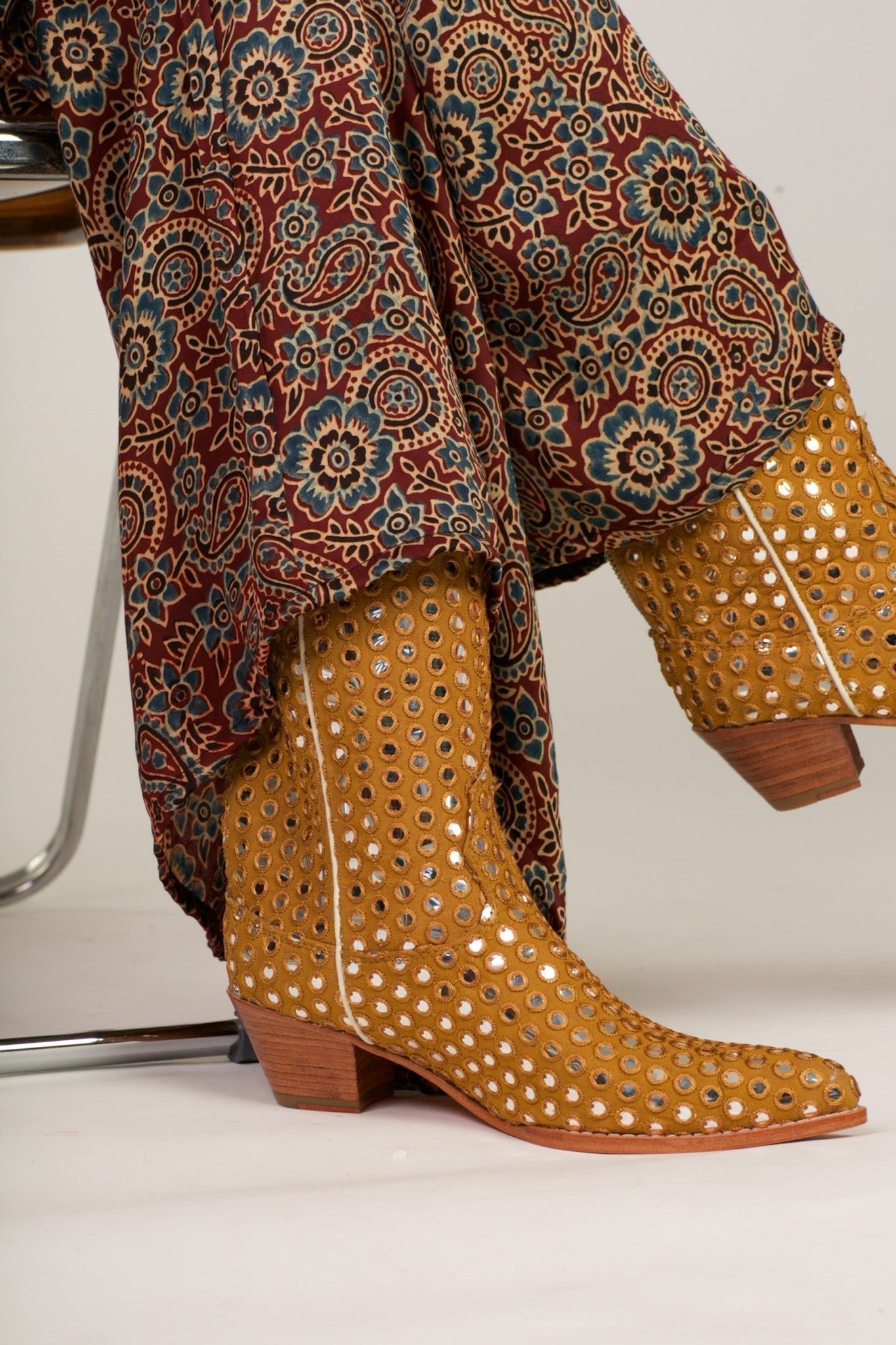 MUSTARD EMBELLISHED SILK BOOTS SANDY - MOMO STUDIO BERLIN - Berlin Concept Store - sustainable & ethical fashion