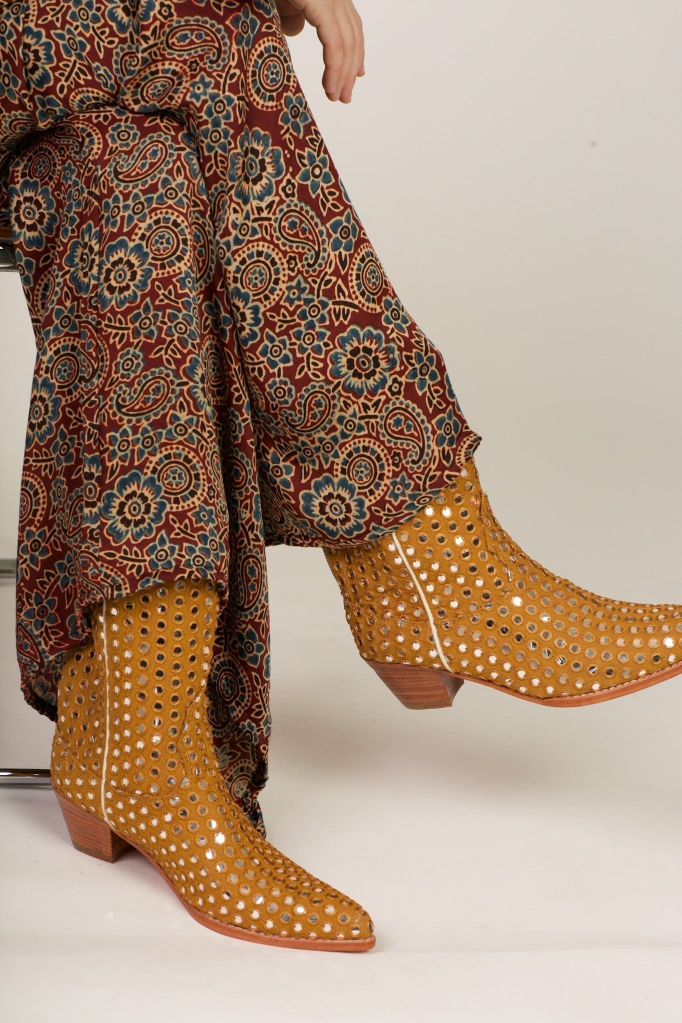 MUSTARD EMBELLISHED SILK BOOTS SANDY - MOMO STUDIO BERLIN - Berlin Concept Store - sustainable & ethical fashion