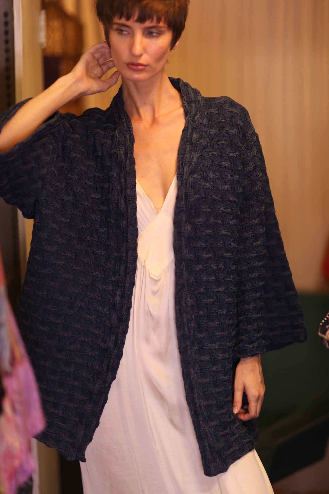 NAVY BLUE JAPANESE PREMIUM DENIM SHORT KIMONO HTAYAN - MOMO STUDIO BERLIN - Berlin Concept Store - sustainable & ethical fashion